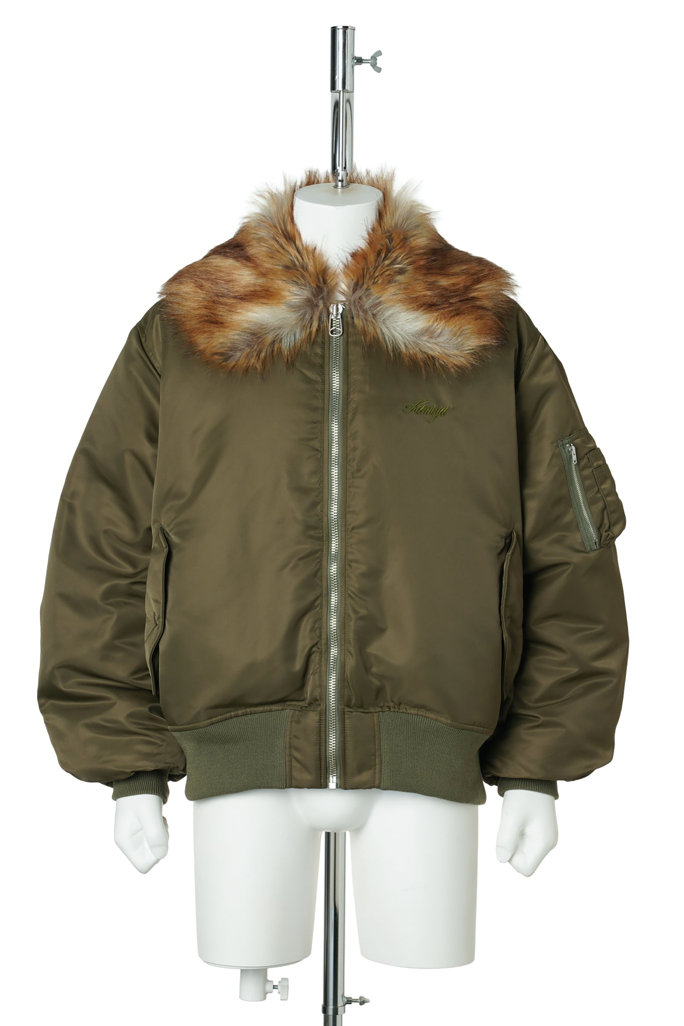 EMBROIDERED FUR COLLAR FLIGHT JACKET / KHAKI