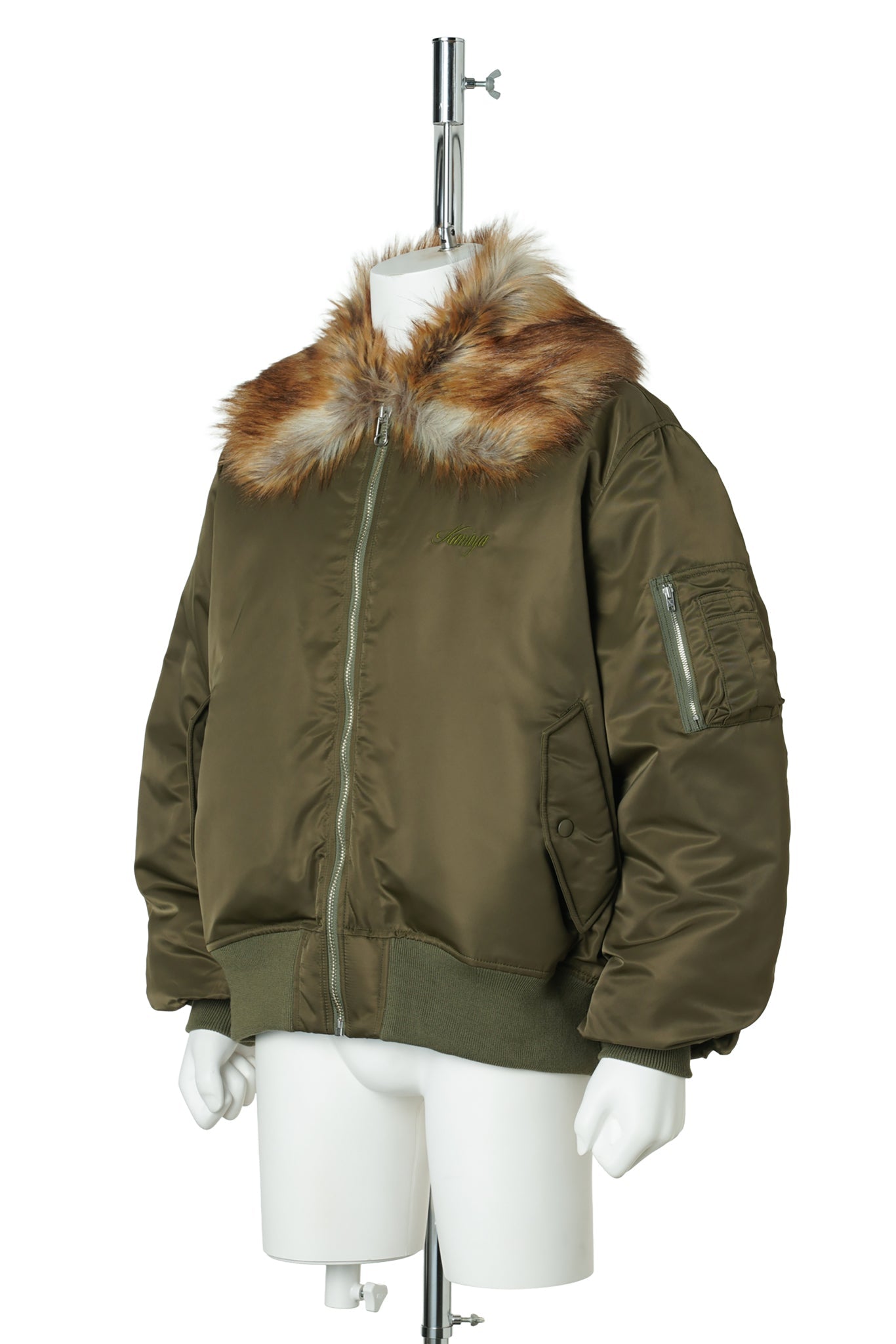 EMBROIDERED FUR COLLAR FLIGHT JACKET / KHAKI