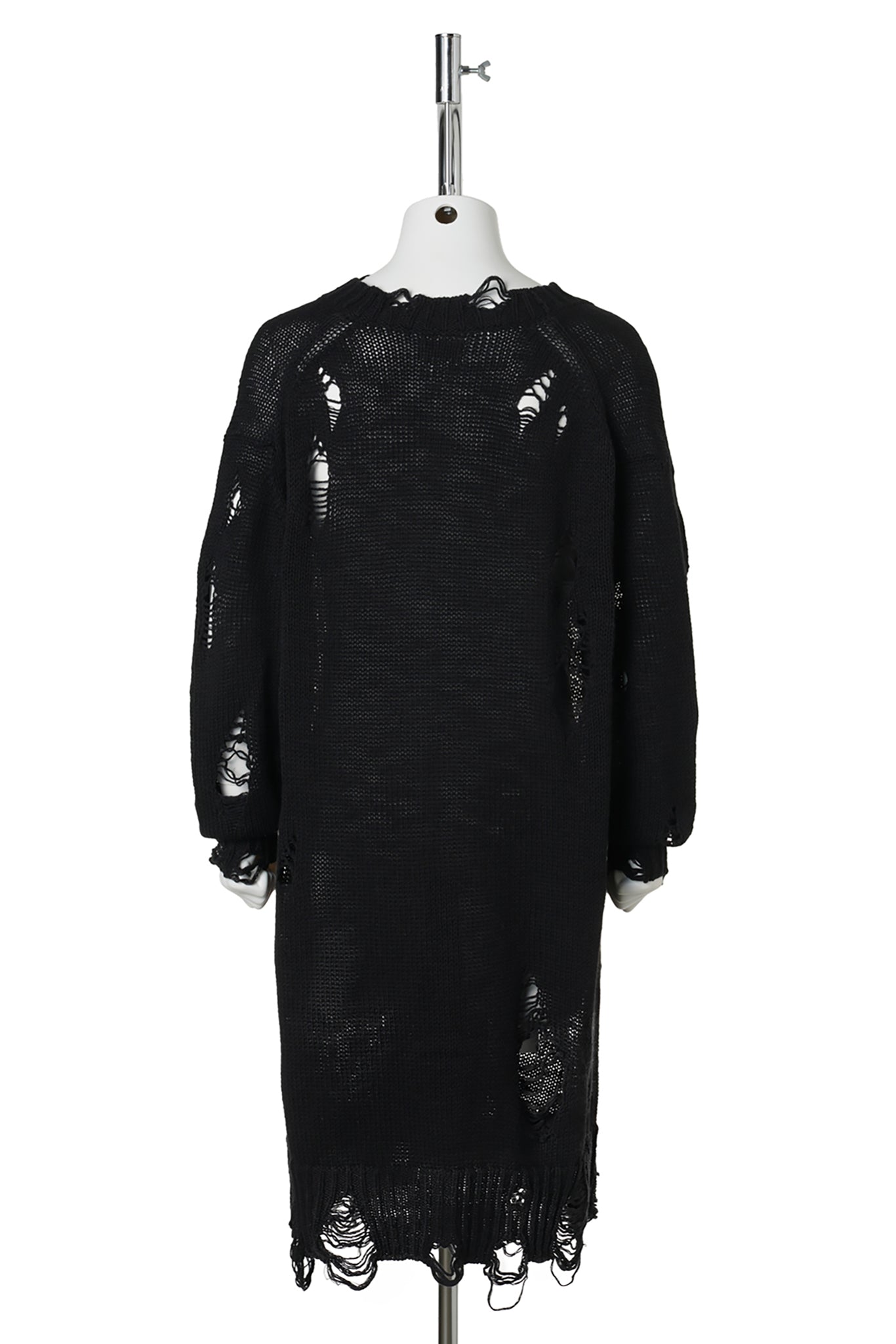DAMAGED LOW-GAUGE LONG CARDIGAN / BLACK