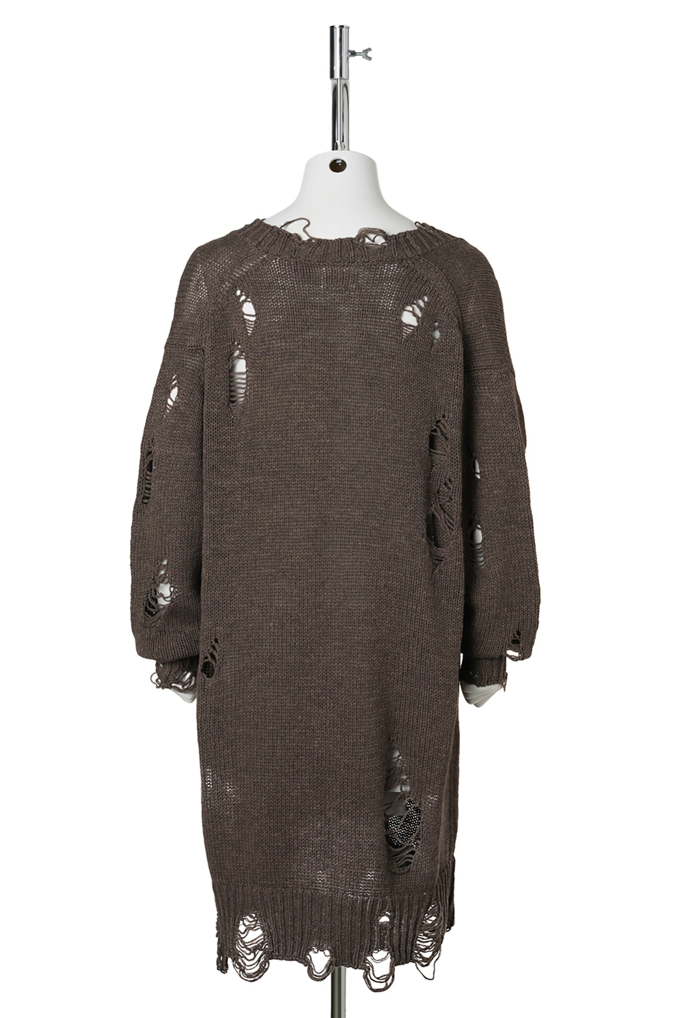 DAMAGED LOW-GAUGE LONG CARDIGAN / BROWN