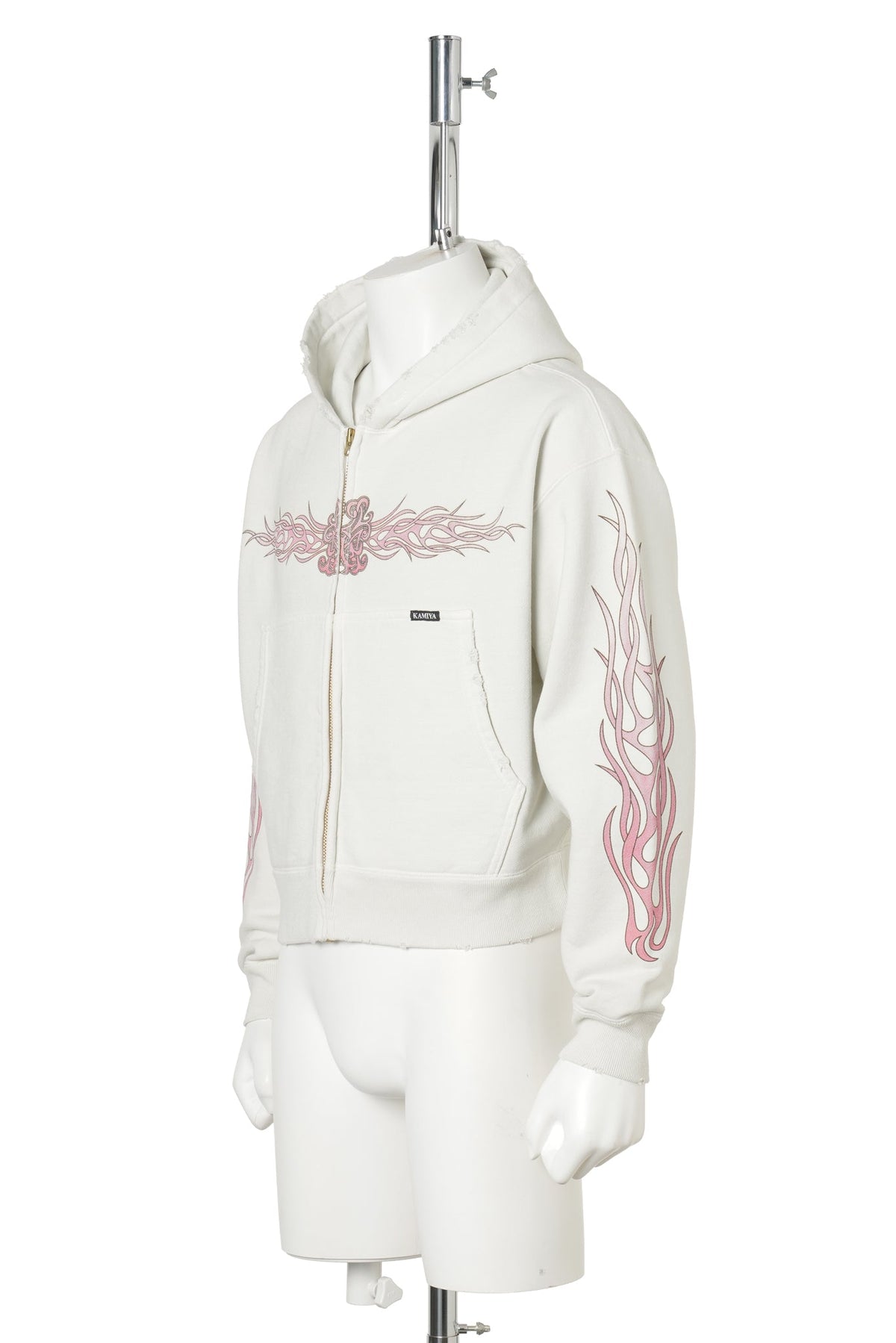 "FLAME KMY" ZIP SHORT HOODIE / WHITE