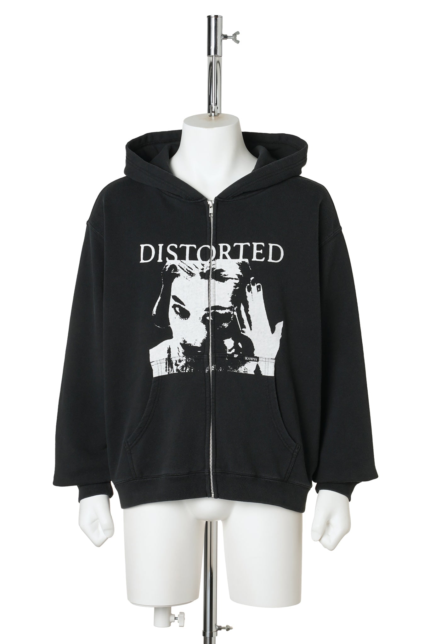 "DISTORTED GIRL" ZIP HOODIE T/C / BLACK