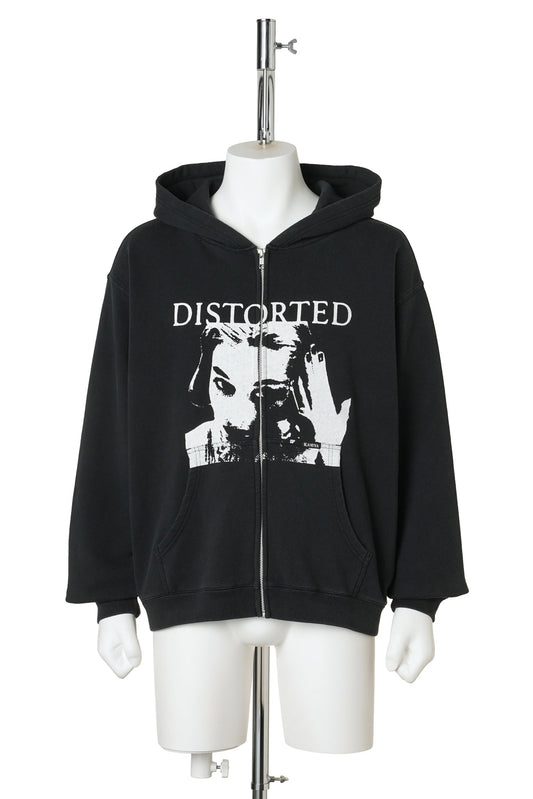 "DISTORTED GIRL" ZIP HOODIE T/C / BLACK