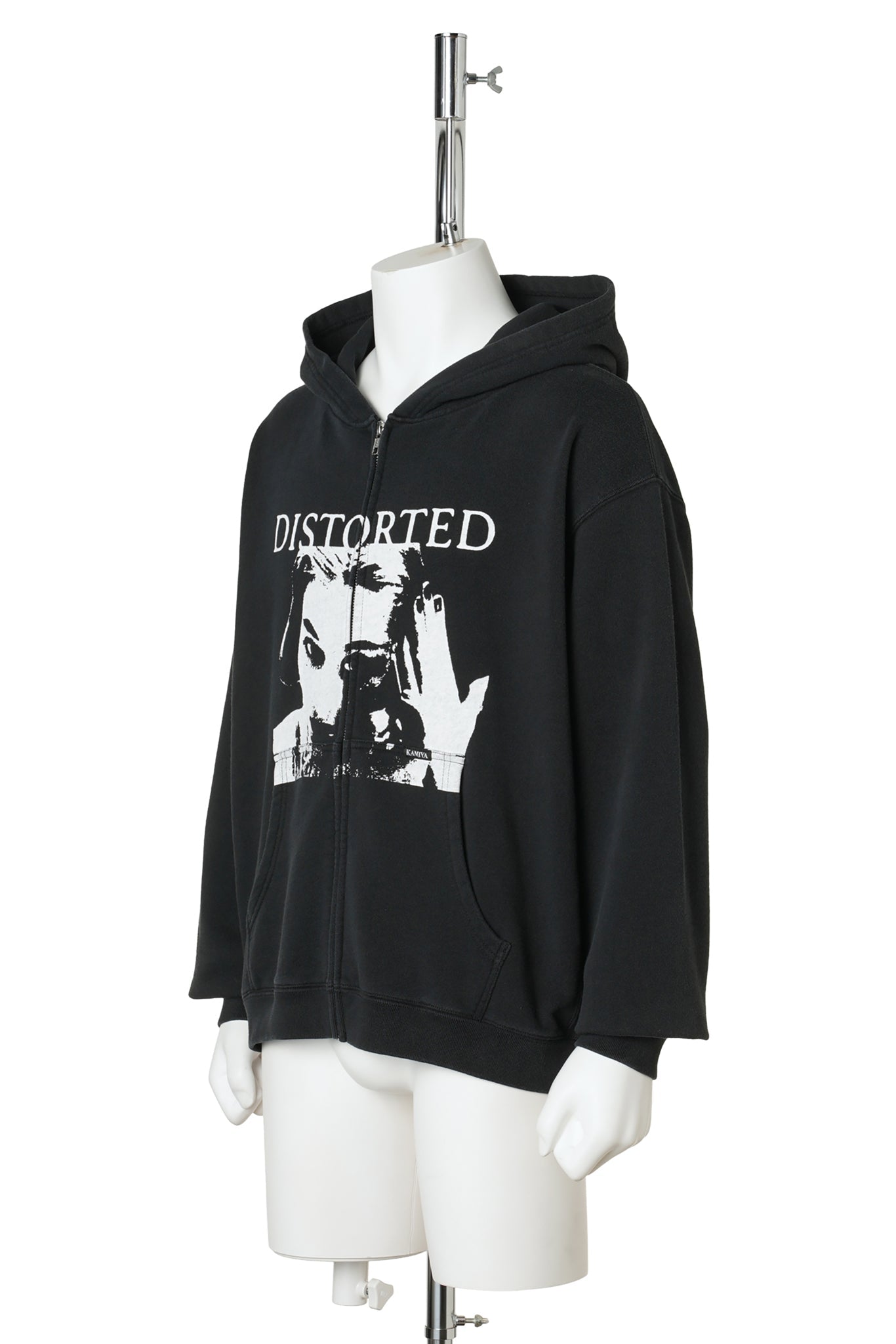 "DISTORTED GIRL" ZIP HOODIE T/C / BLACK