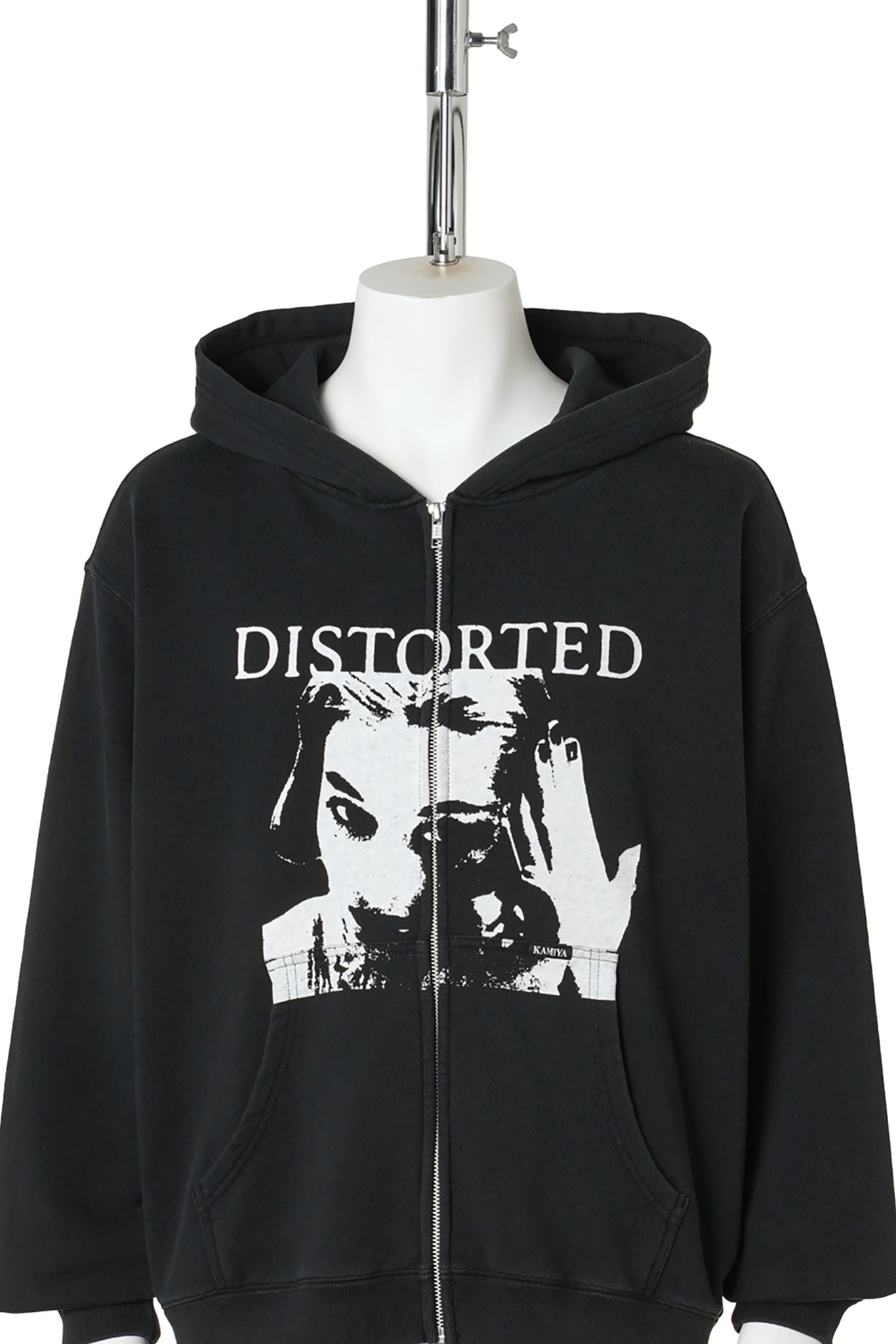 "DISTORTED GIRL" ZIP HOODIE T/C / BLACK