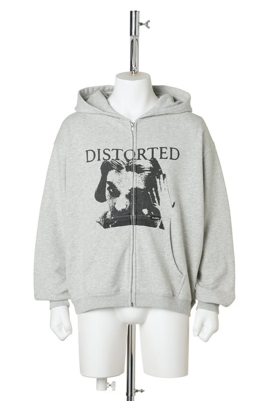 "DISTORTED GIRL" ZIP HOODIE T/C / GRAY