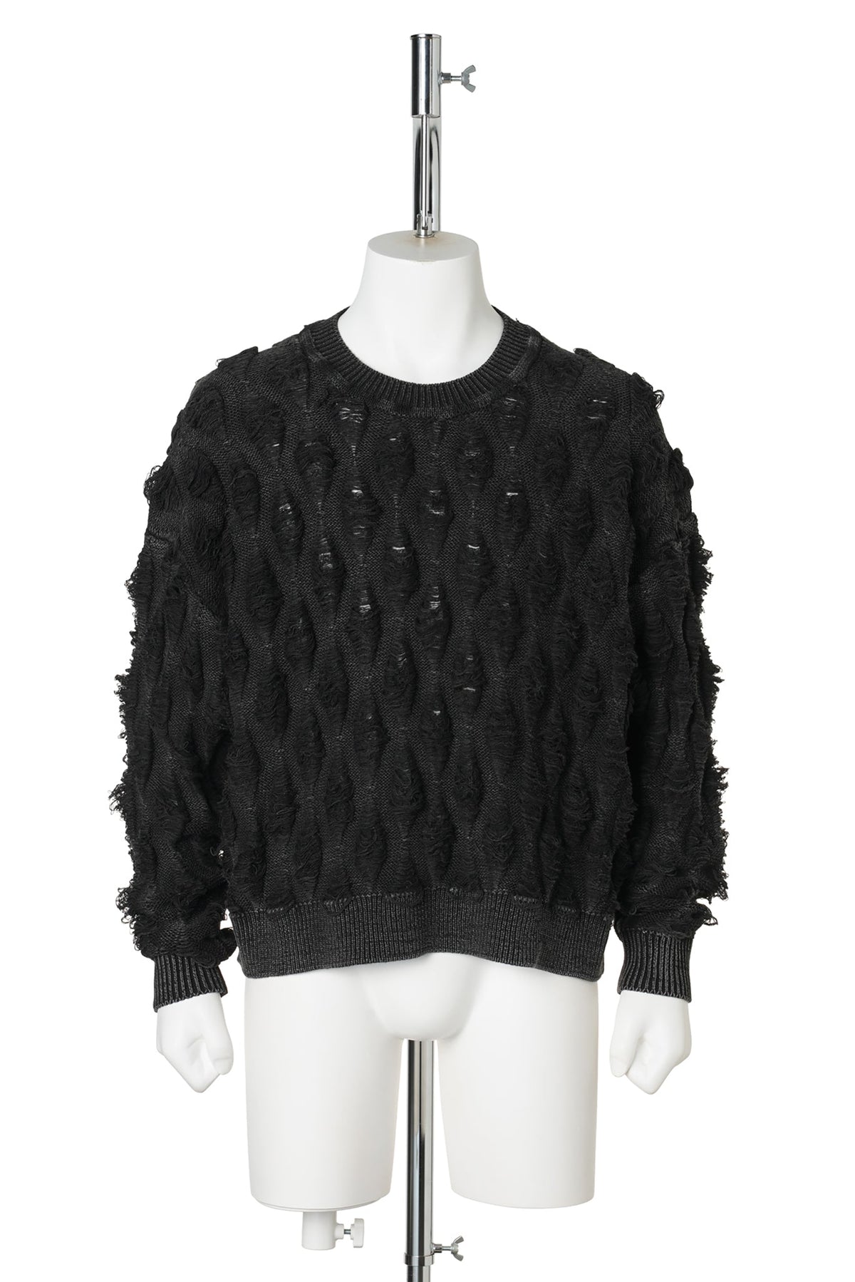 REVERSE CABLE NEEDLE-OUT KNIT / BLACK
