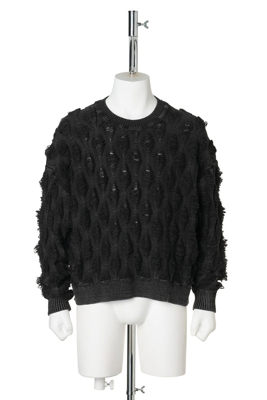 REVERSE CABLE NEEDLE-OUT KNIT / BLACK