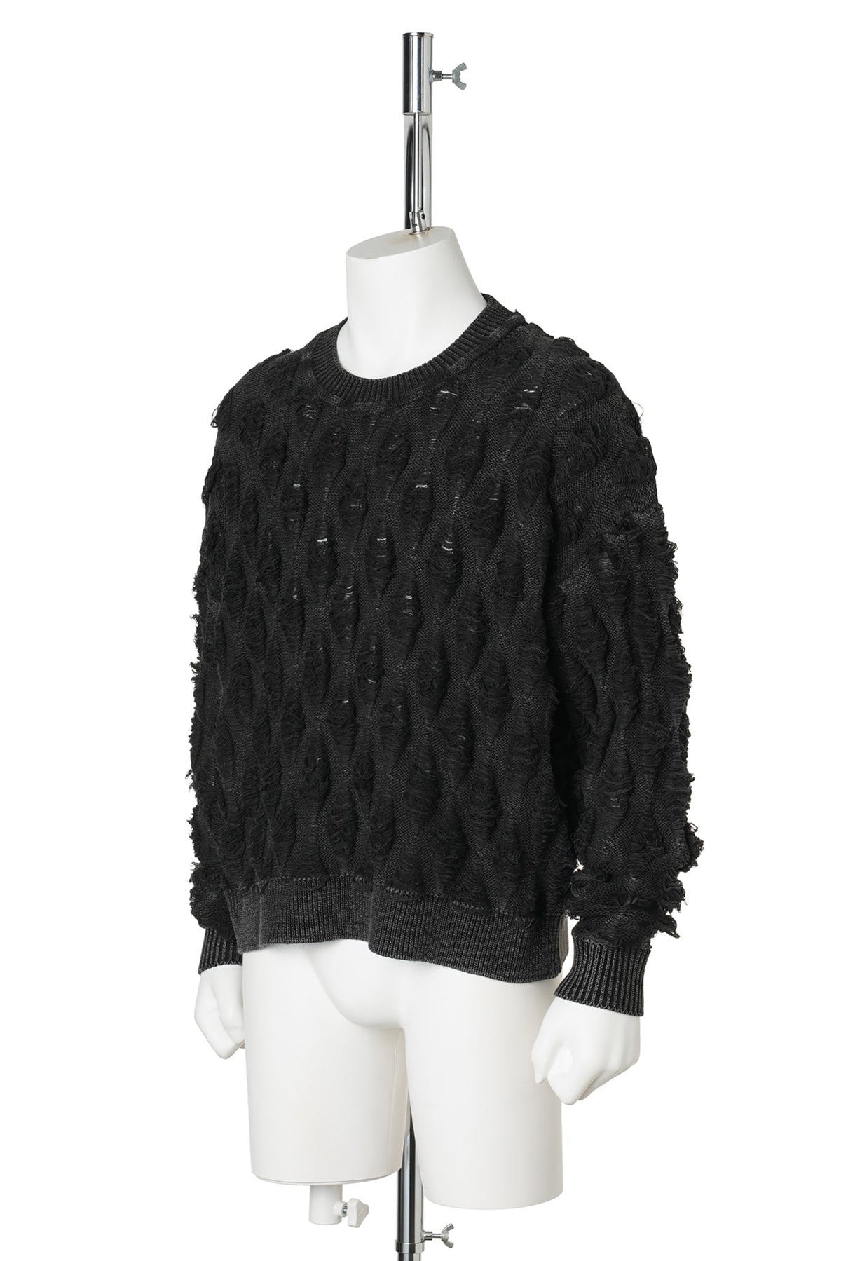 REVERSE CABLE NEEDLE-OUT KNIT / BLACK