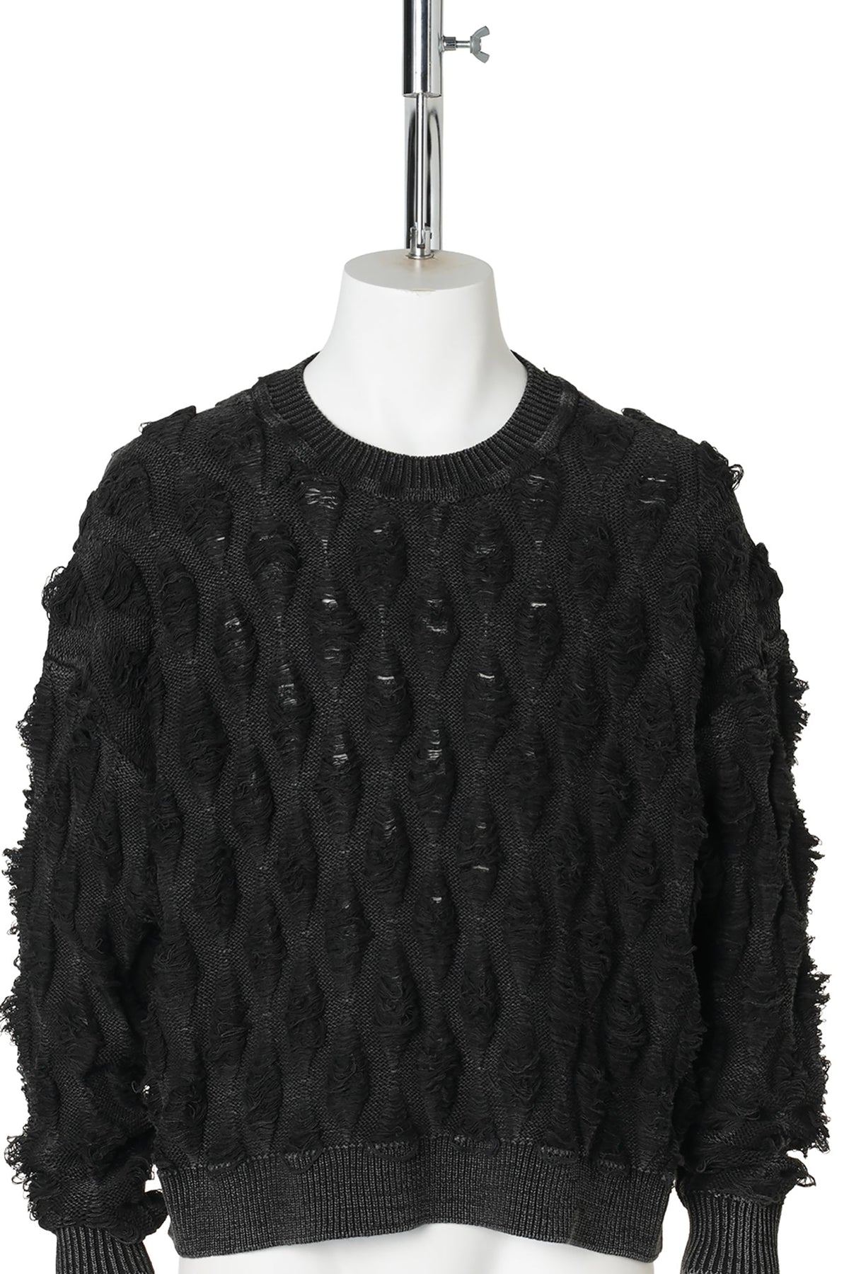 REVERSE CABLE NEEDLE-OUT KNIT / BLACK