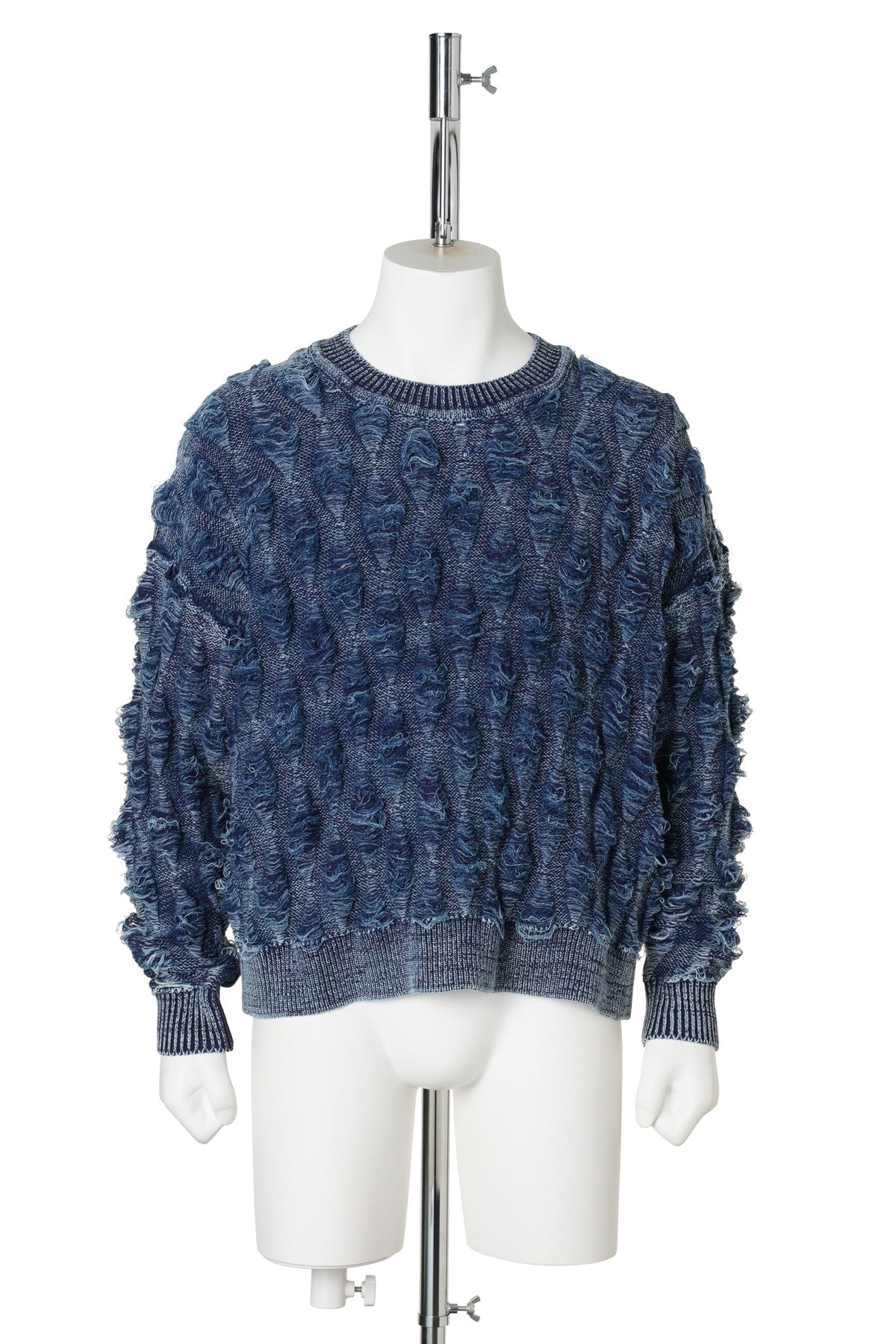 REVERSE CABLE NEEDLE-OUT KNIT / INDIGO
