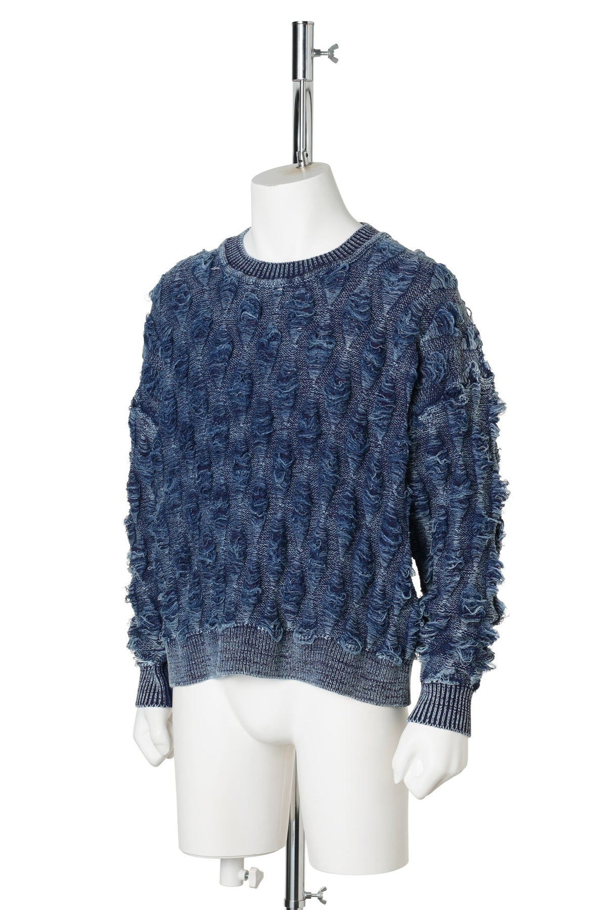 REVERSE CABLE NEEDLE-OUT KNIT / INDIGO