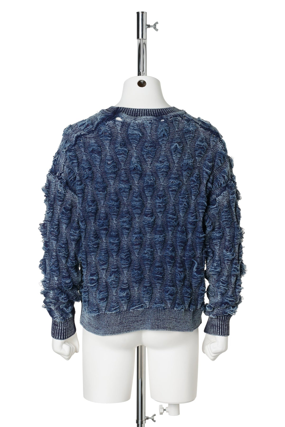REVERSE CABLE NEEDLE-OUT KNIT / INDIGO