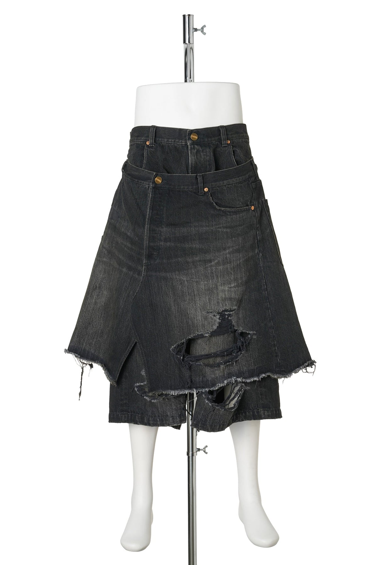 REPAIRED LAYERED DENIM SHORTS / BLACK