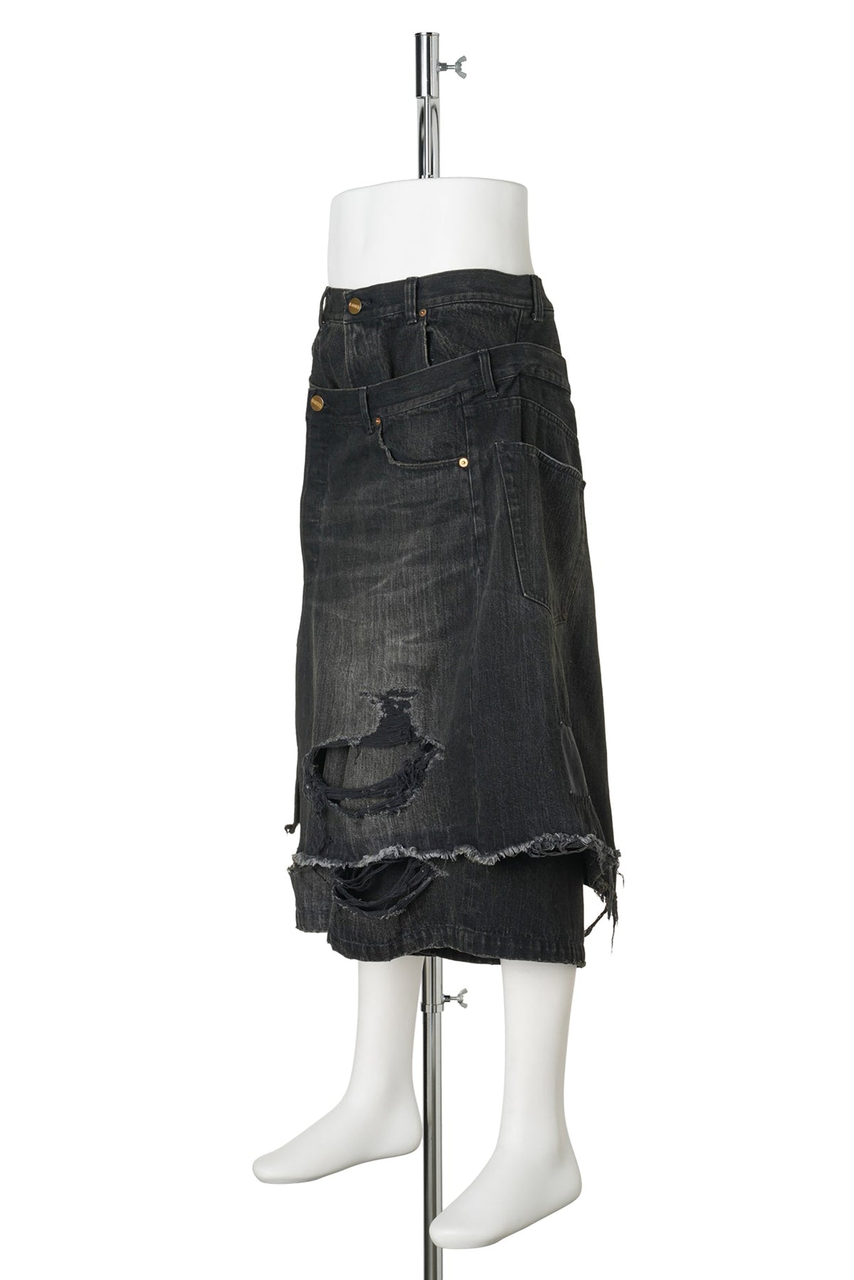 REPAIRED LAYERED DENIM SHORTS / BLACK