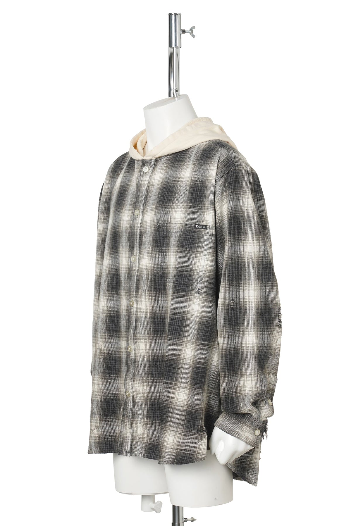OG CHECK SUN-FADED HOODED SHIRT / BLACK