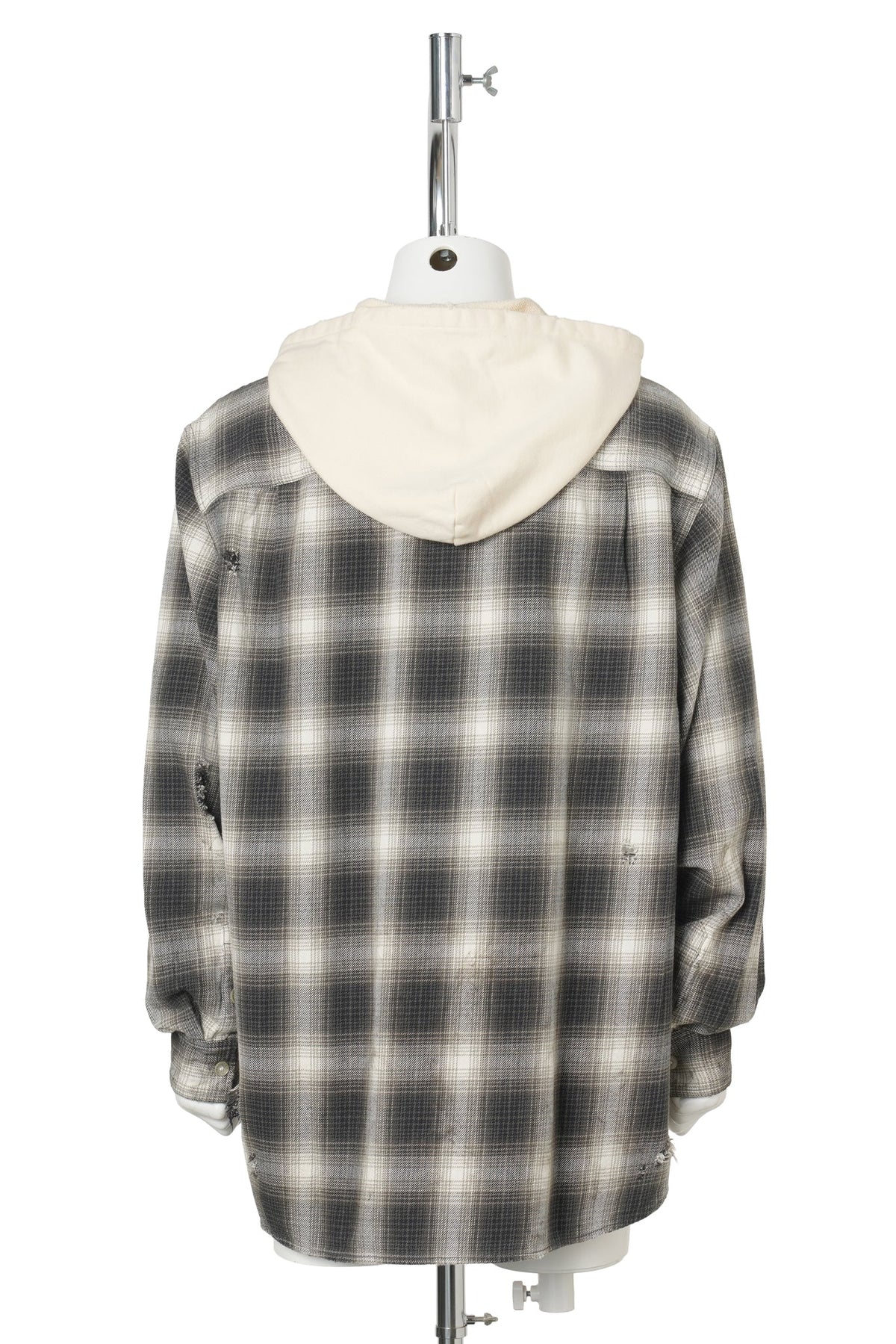 OG CHECK SUN-FADED HOODED SHIRT / BLACK