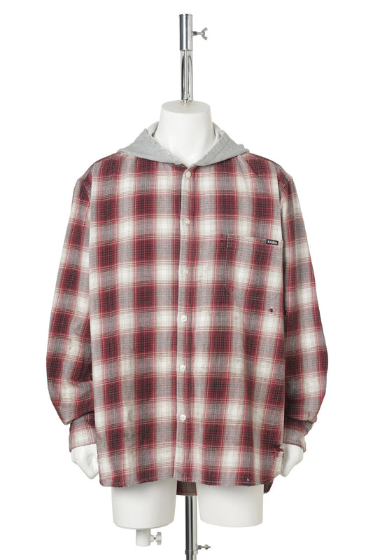 OG CHECK SUN-FADED HOODED SHIRT / RED