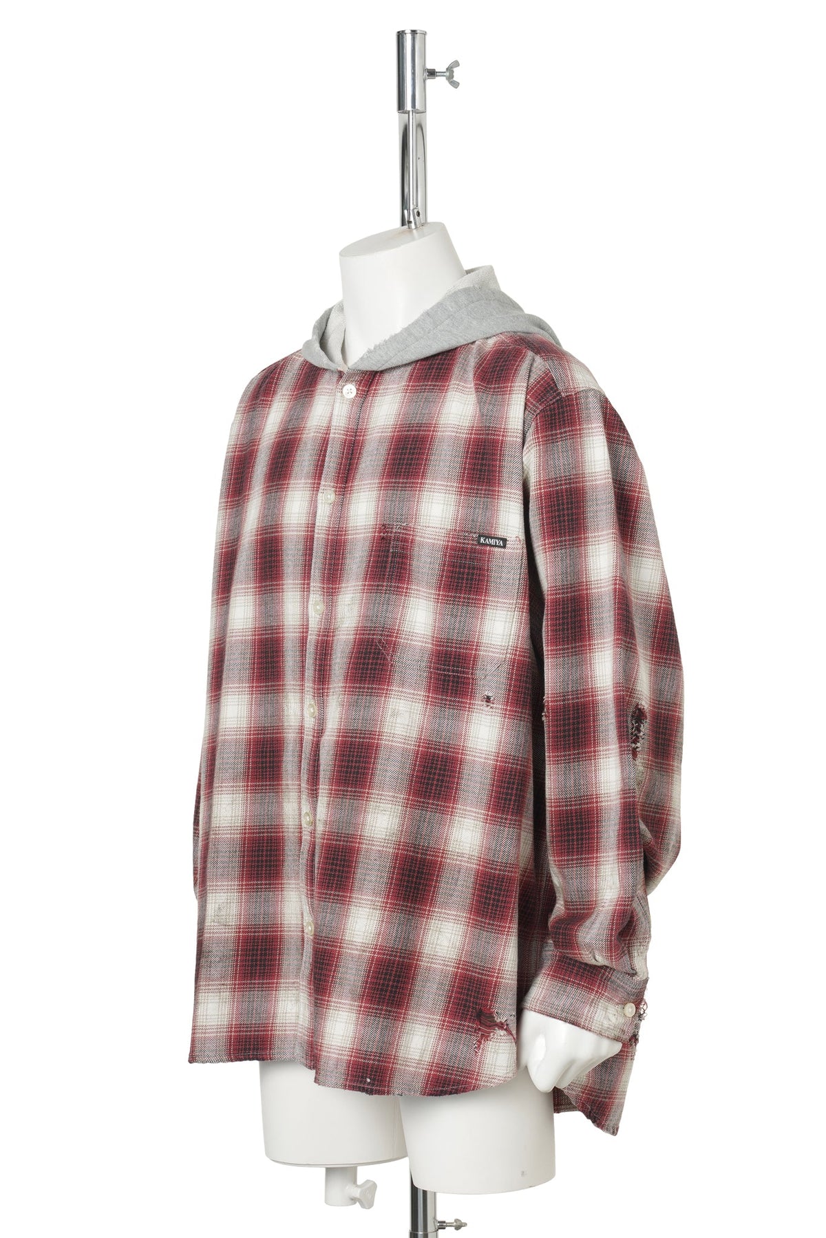 OG CHECK SUN-FADED HOODED SHIRT / RED