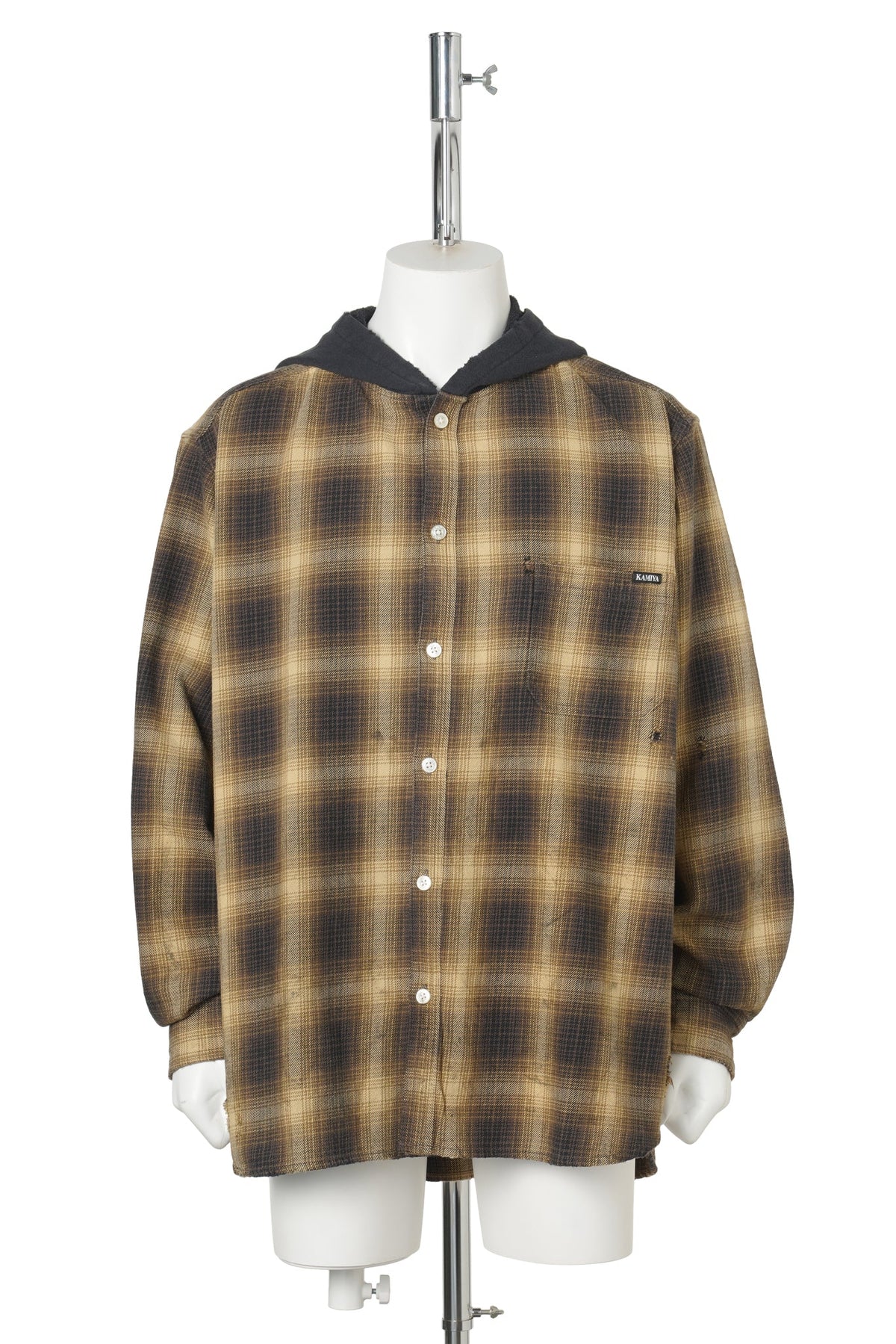OG CHECK SUN-FADED HOODED SHIRT / YELLOW