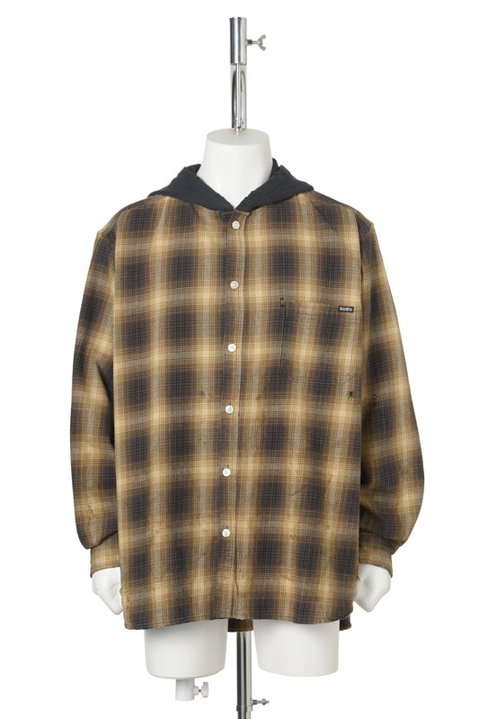 OG CHECK SUN-FADED HOODED SHIRT / YELLOW