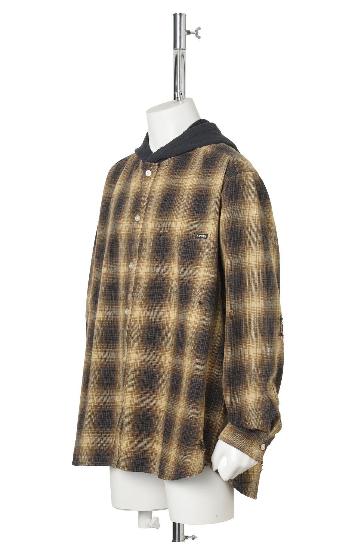 OG CHECK SUN-FADED HOODED SHIRT / YELLOW