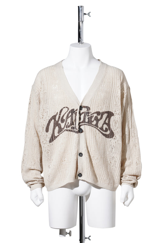 WAVY KAMIYA PRINTED SILK LACE KNIT CARDIGAN / BEIGE