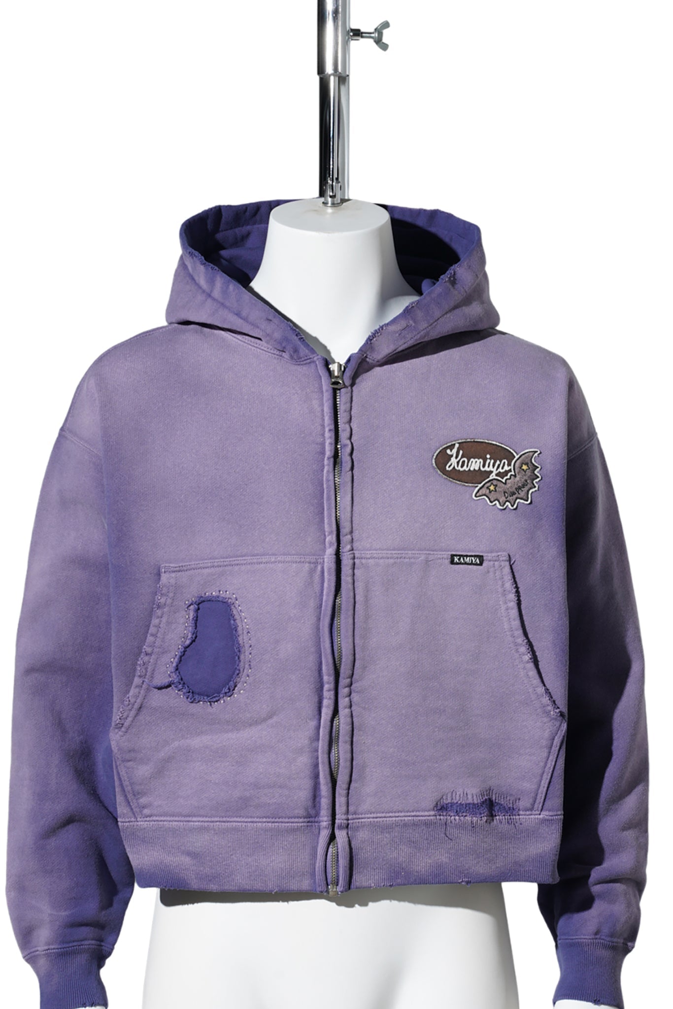 REPAIRED NAME PATCH ZIP SHORT HOODIE / NAVY