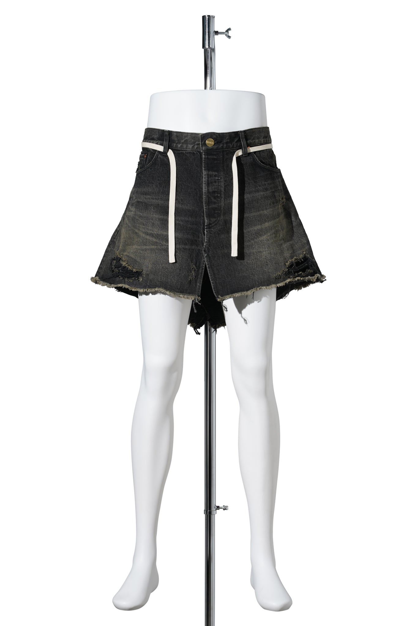 DISTRESSED DENIM WRAP SKIRT / BLACK