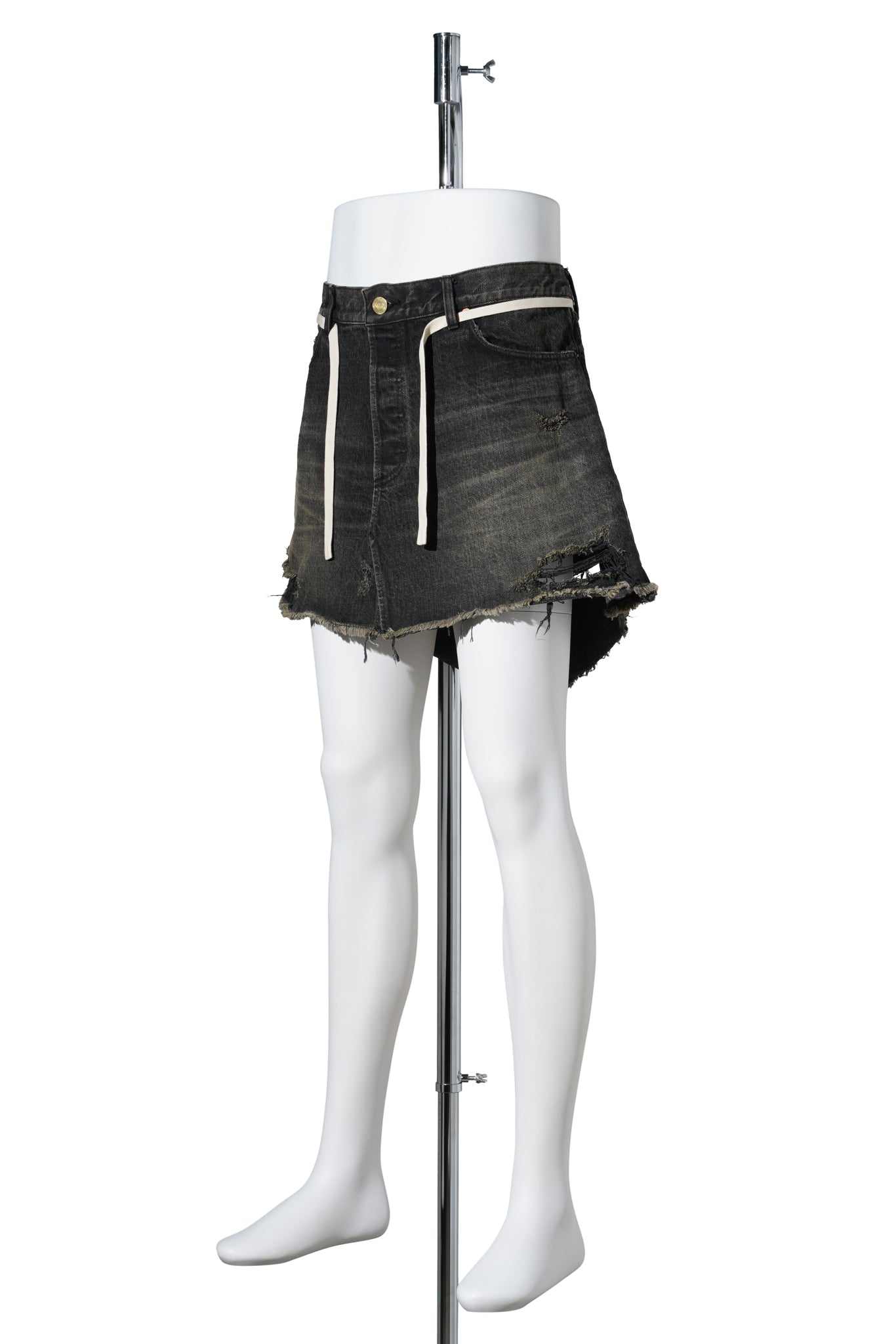DISTRESSED DENIM WRAP SKIRT / BLACK