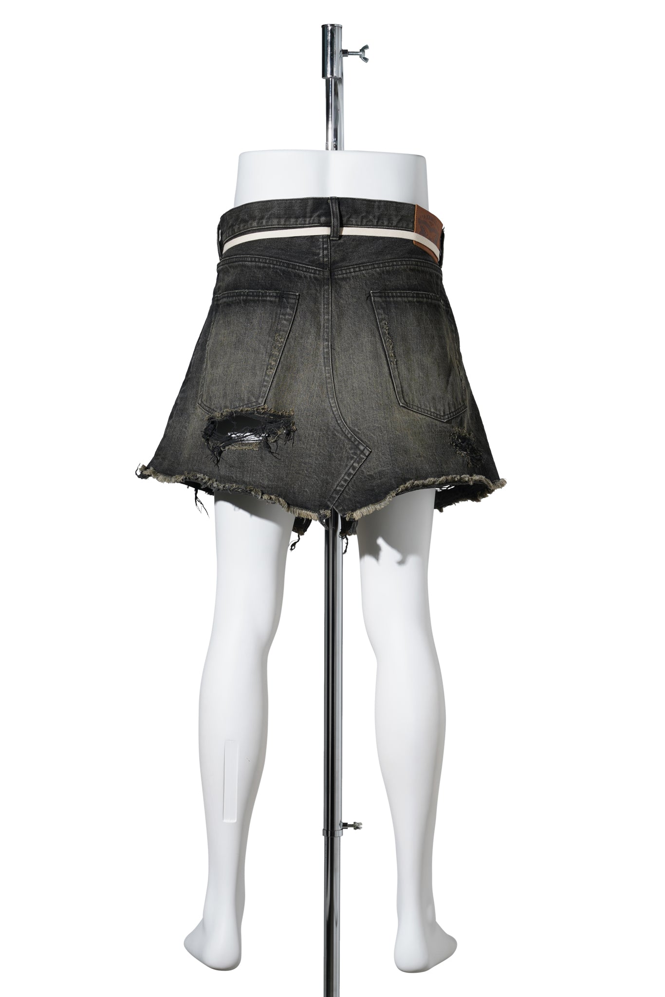 DISTRESSED DENIM WRAP SKIRT / BLACK