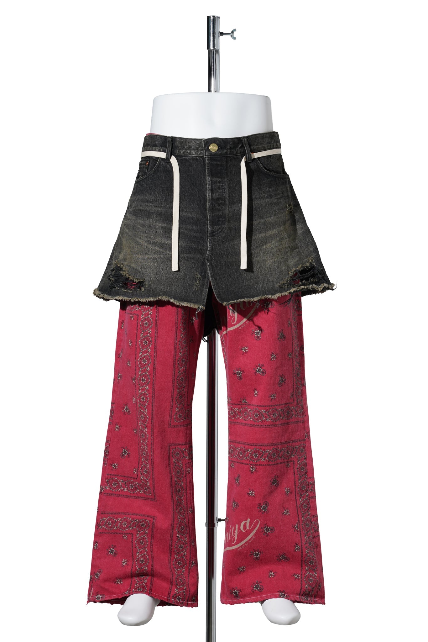 DISTRESSED DENIM WRAP SKIRT / BLACK