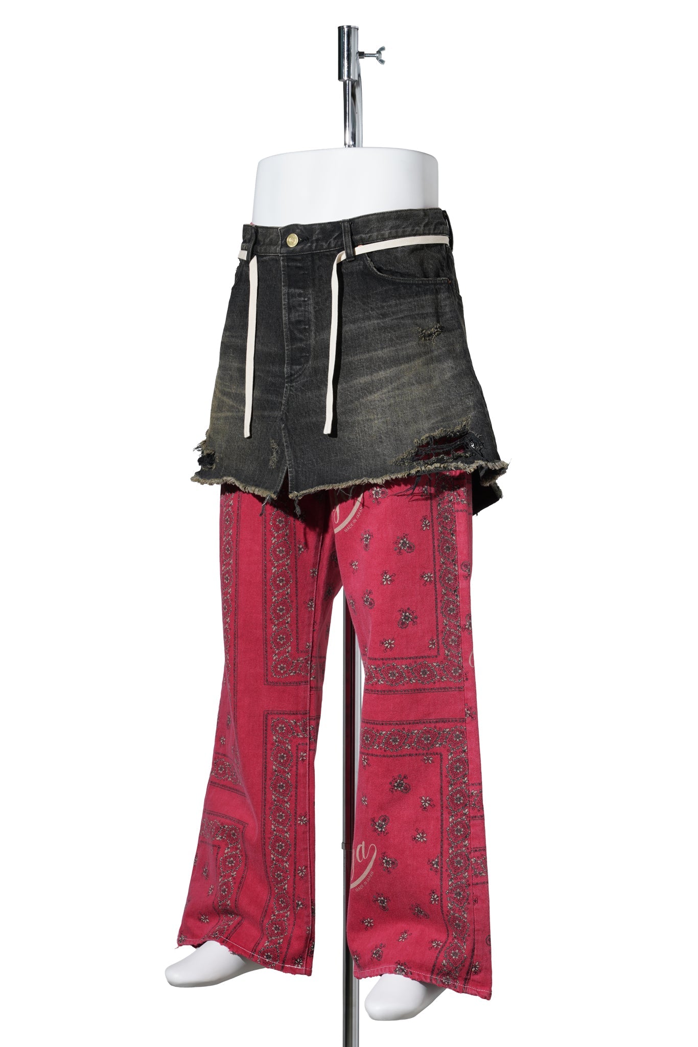 DISTRESSED DENIM WRAP SKIRT / BLACK
