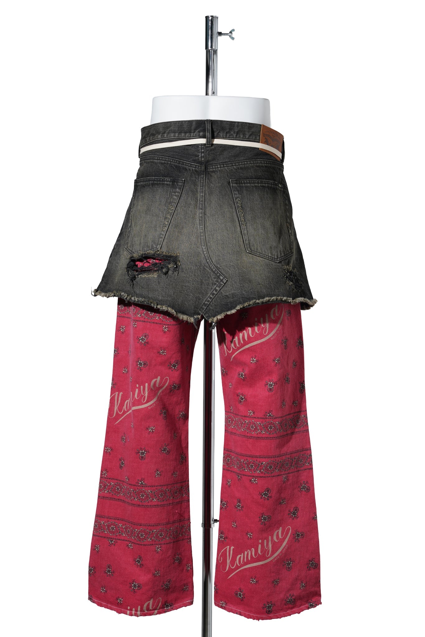 DISTRESSED DENIM WRAP SKIRT / BLACK
