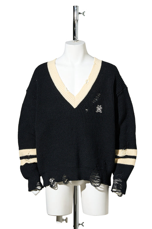 SCHOOL V-NECK SWEATER / BLACK
