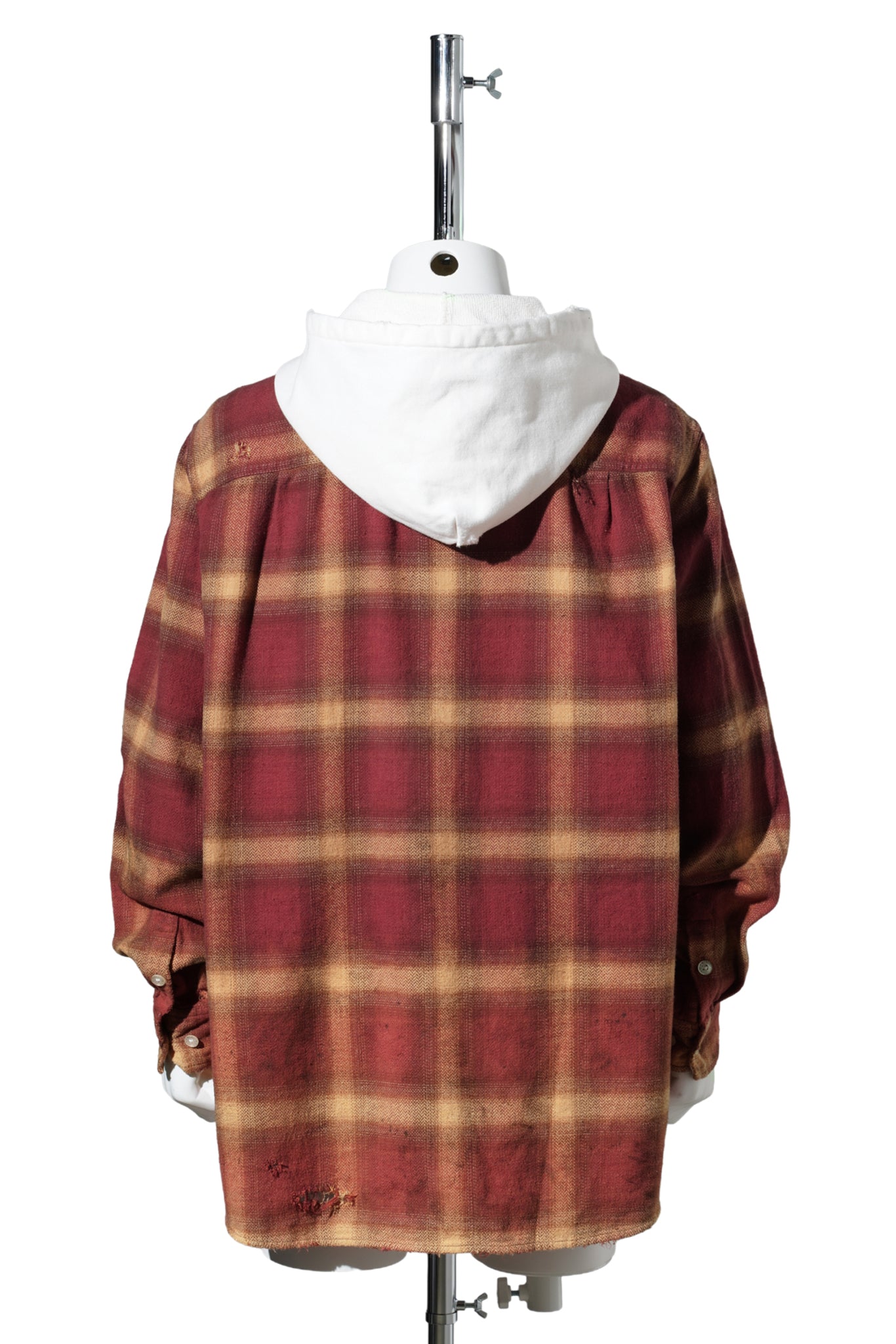 DISTRESSED HOODED CHECKED SHIRT / RED