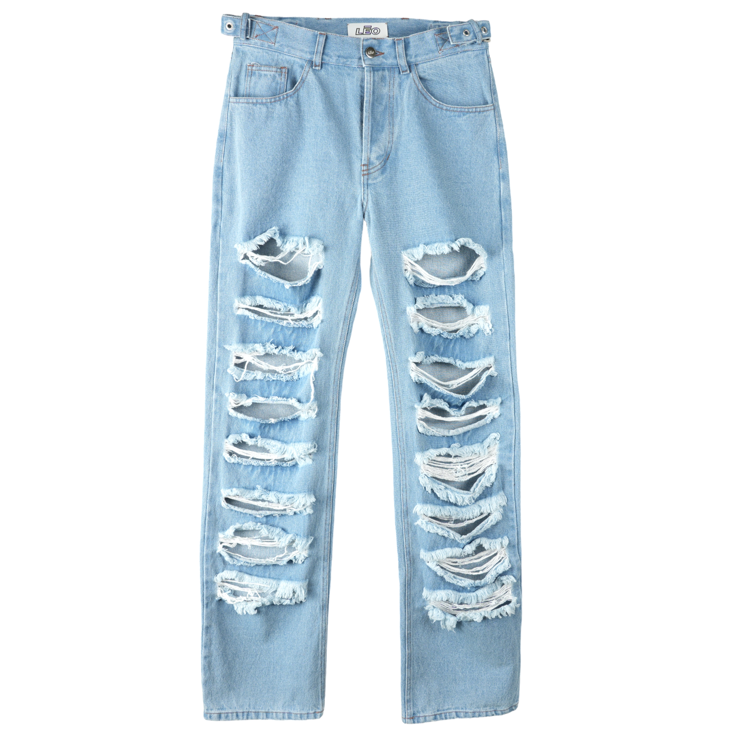 WASHED DENIM PANTS W/ SLITS / BIUE