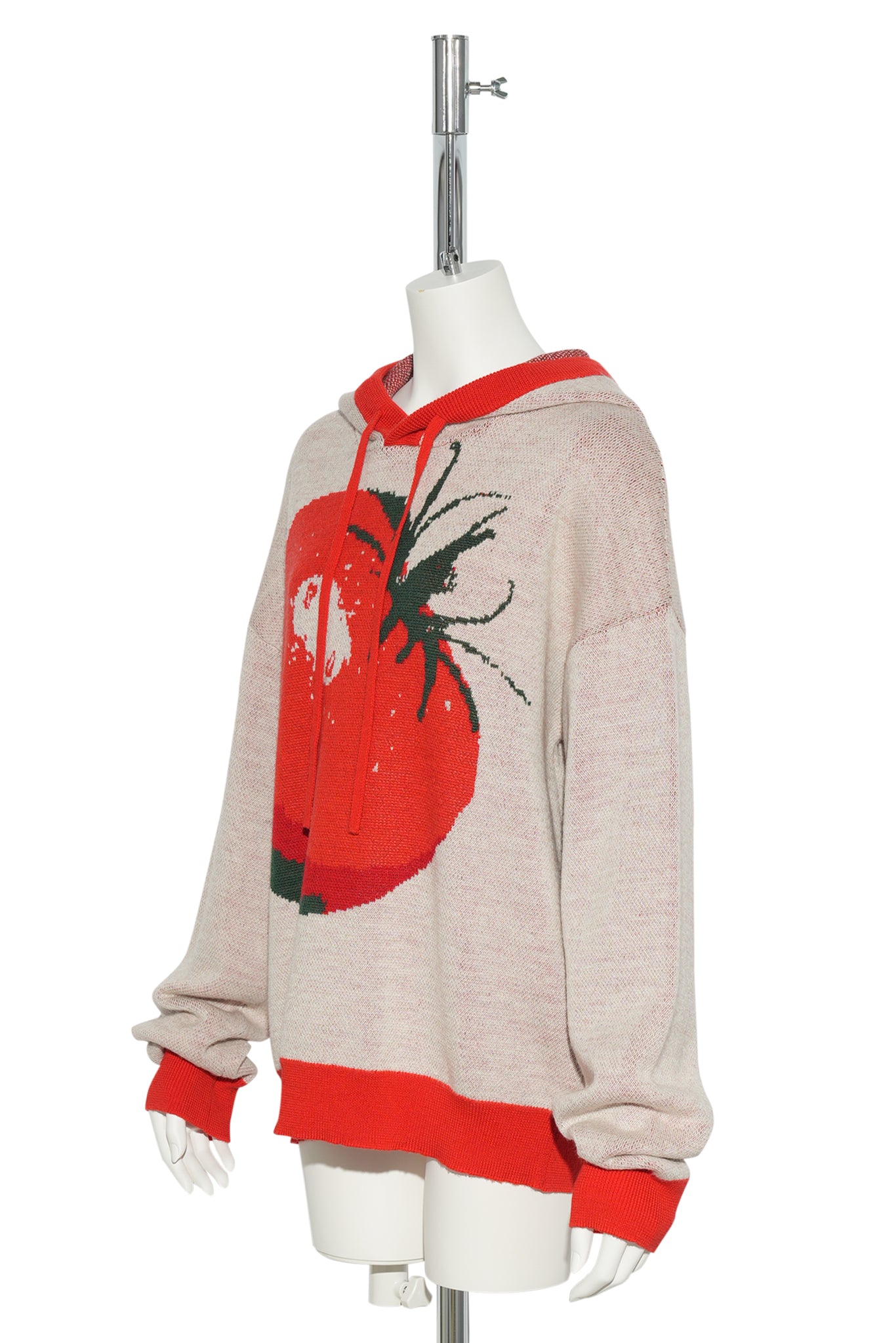 KNIT JACQUARD TOMATO PULLOVER HOODIE / WHITE AND RED TOMATO