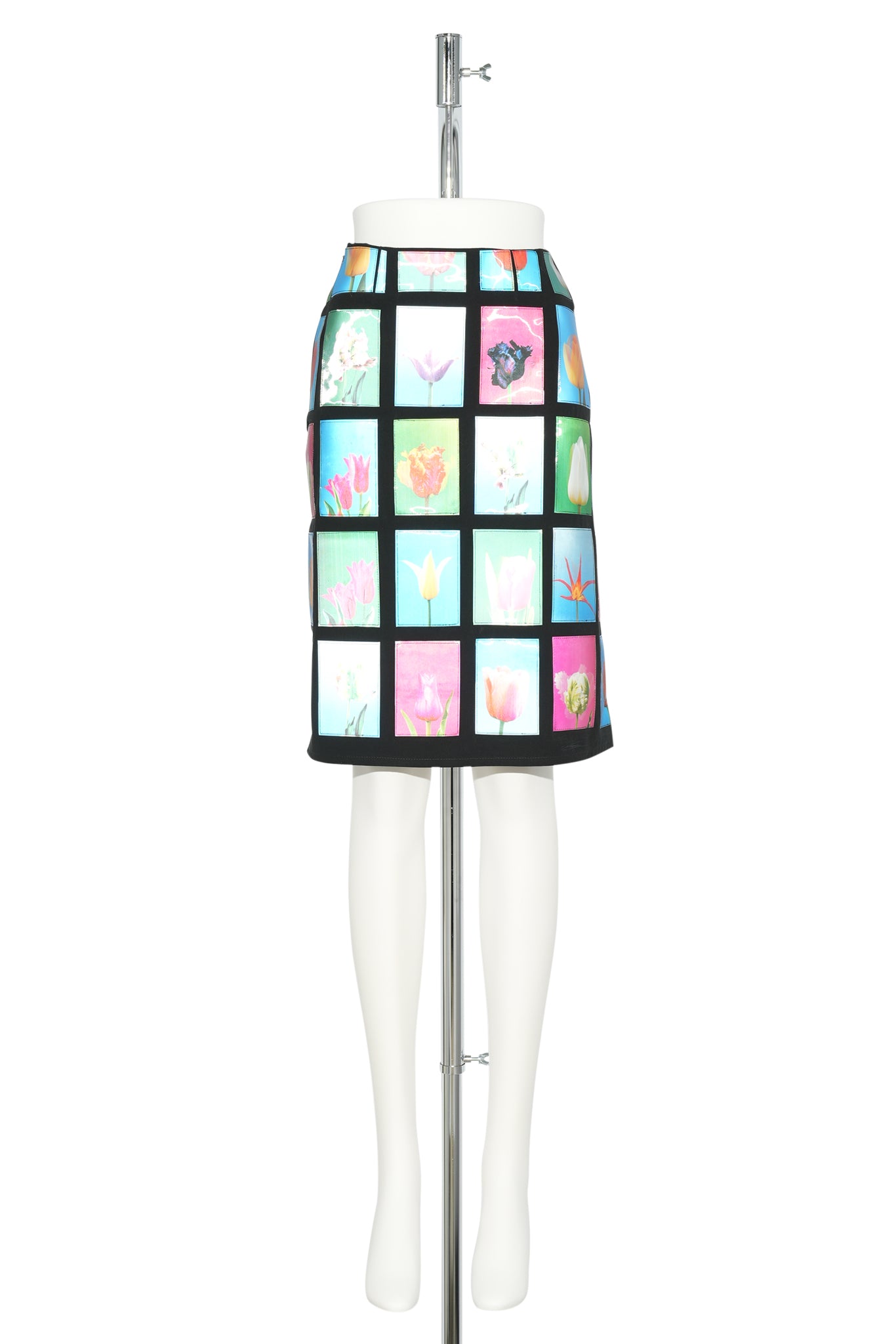 TULIP TV PATCHWORK MIDI SKIRT / MULTI ON BLACK