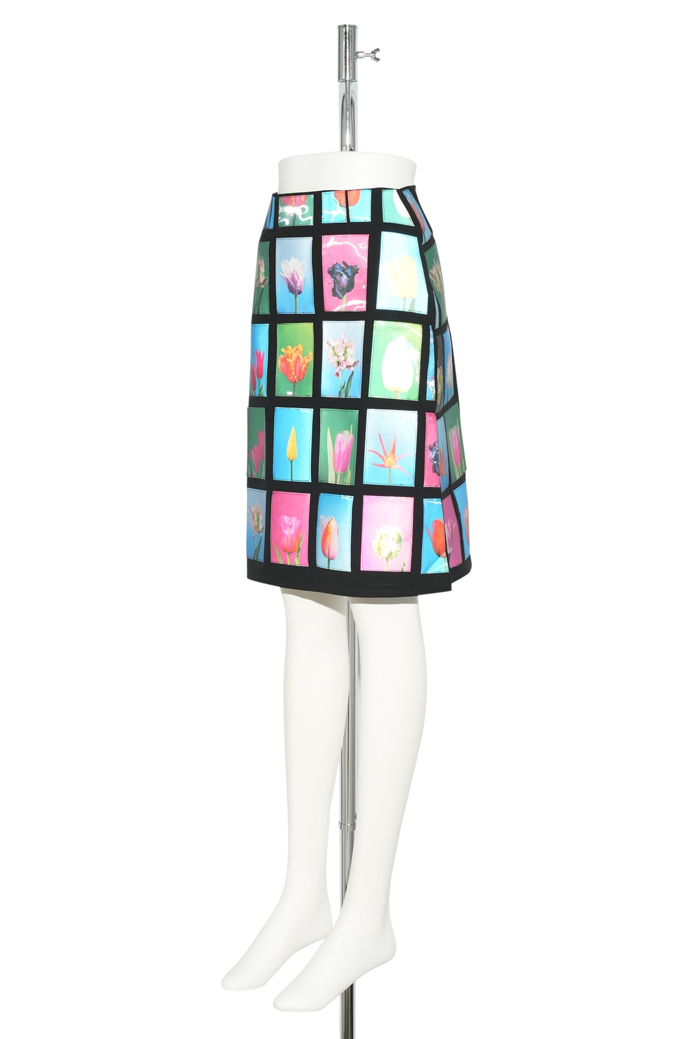 TULIP TV PATCHWORK MIDI SKIRT / MULTI ON BLACK