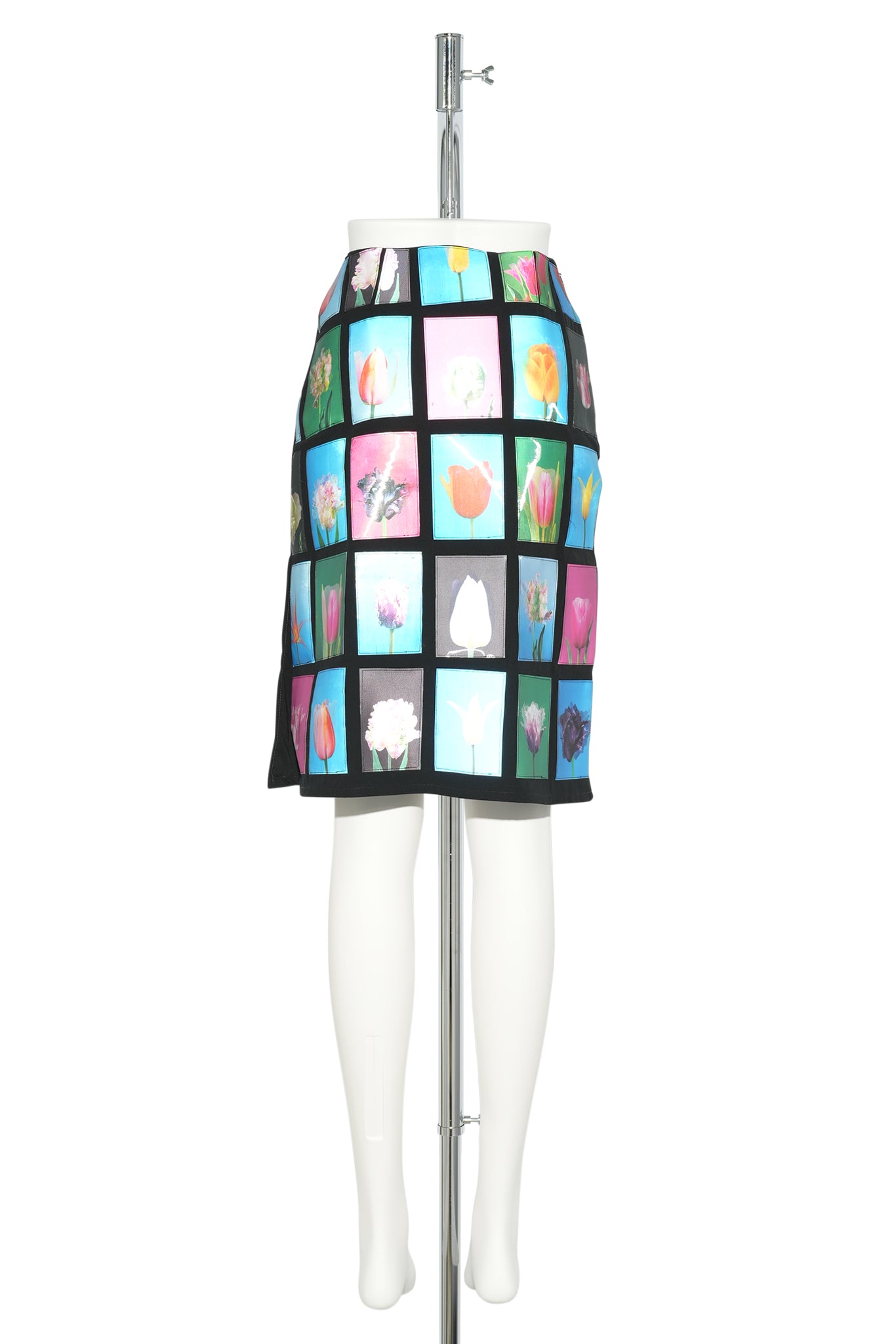 TULIP TV PATCHWORK MIDI SKIRT / MULTI ON BLACK