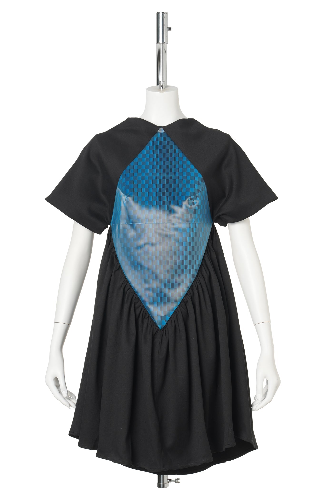 BLUE CHECKERED DIAMOND PATCH BABY DOLL DRESS / BLACK W/ BLUE CHECKERED PATCH