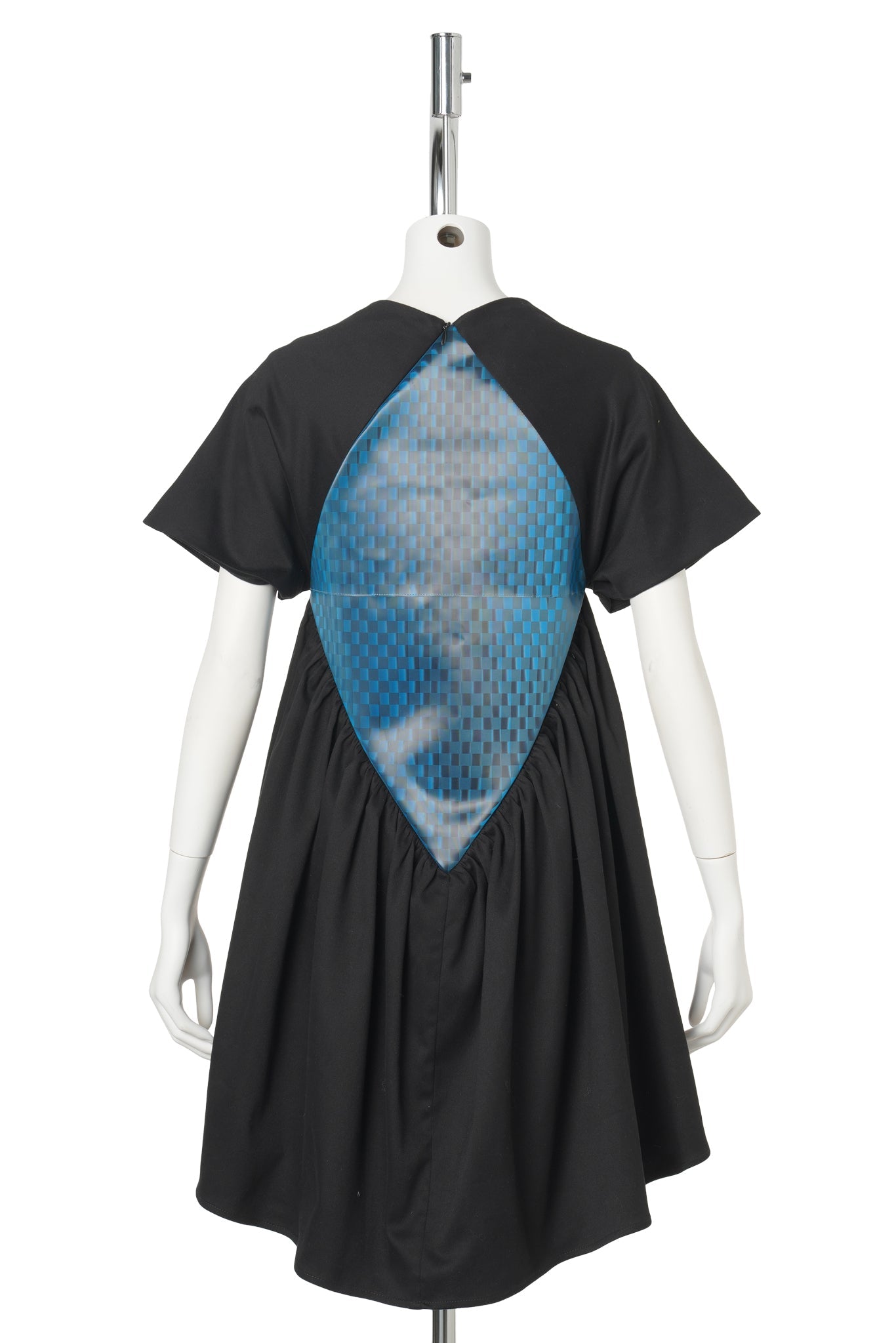 BLUE CHECKERED DIAMOND PATCH BABY DOLL DRESS / BLACK W/ BLUE CHECKERED PATCH