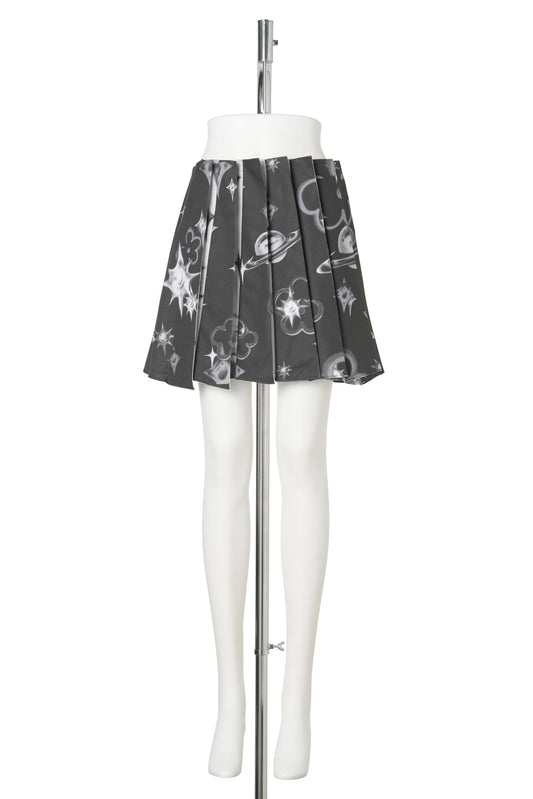 GALAXY FLIP PLEATED MINI SKIRT / BLACK & GREY