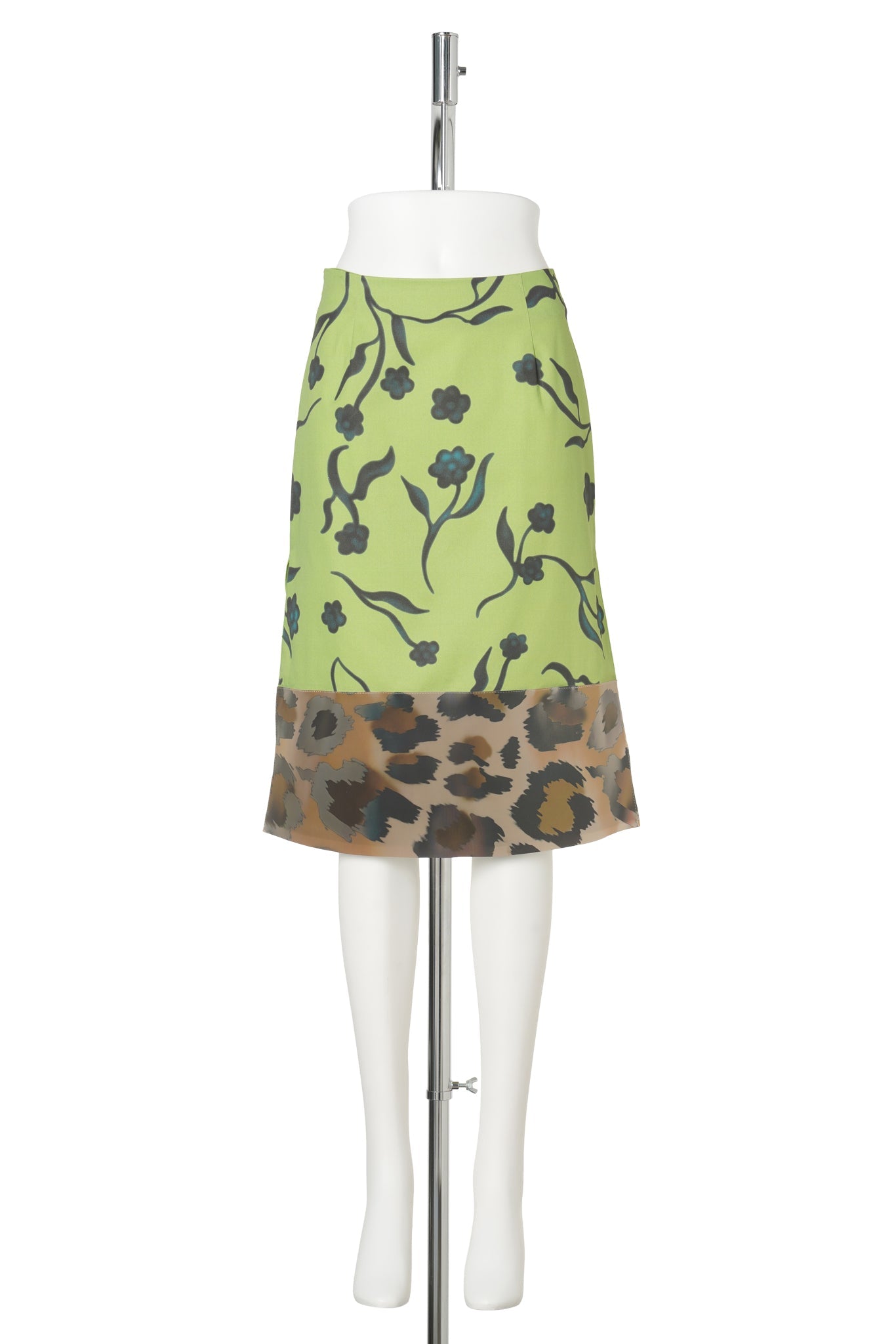 PATCHWORK LENTICULAR MIDI SKIRT / LEOPARD & LIME FLORAL