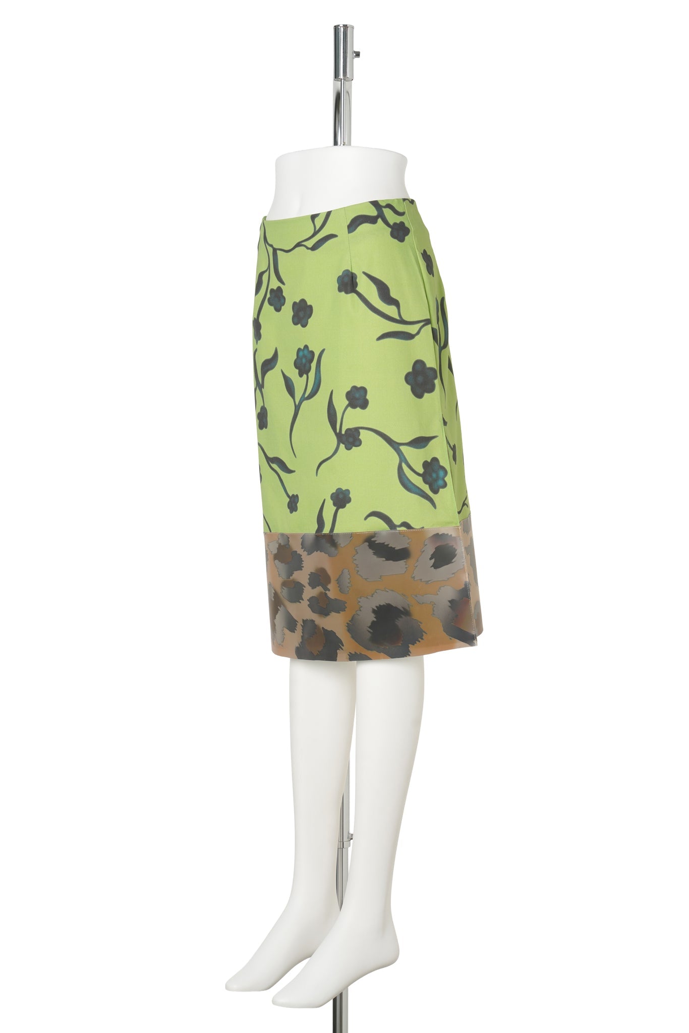 PATCHWORK LENTICULAR MIDI SKIRT / LEOPARD & LIME FLORAL