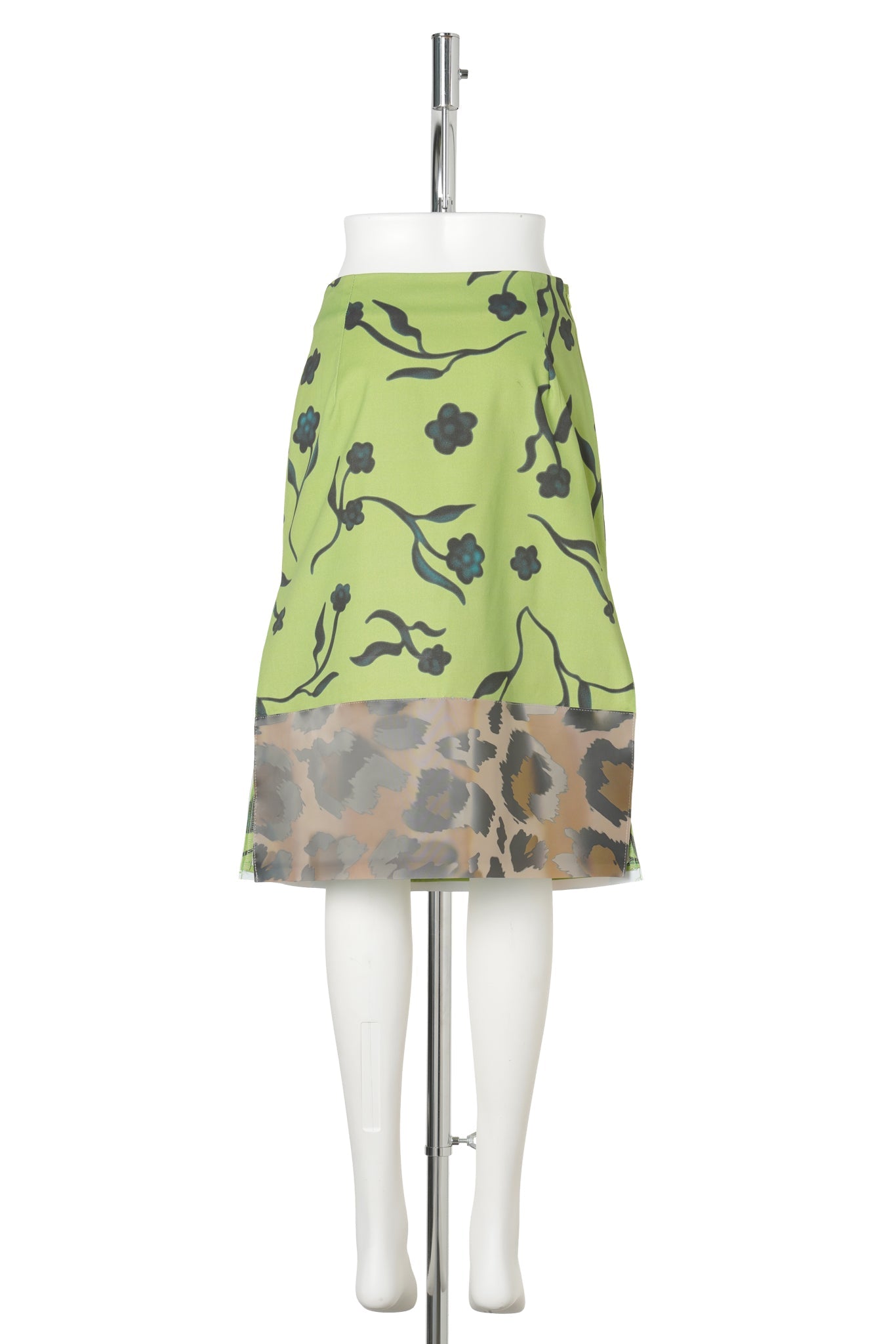 PATCHWORK LENTICULAR MIDI SKIRT / LEOPARD & LIME FLORAL