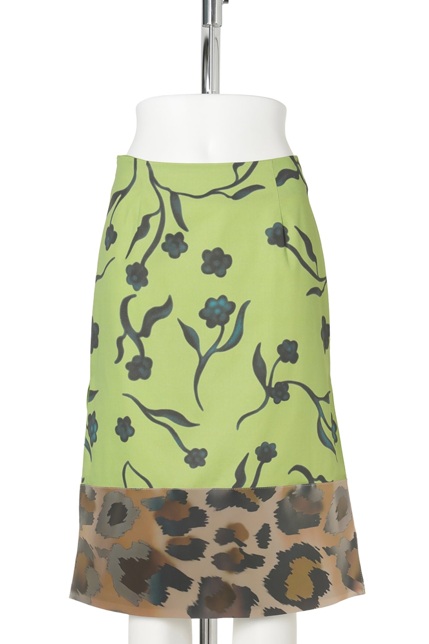 PATCHWORK LENTICULAR MIDI SKIRT / LEOPARD & LIME FLORAL