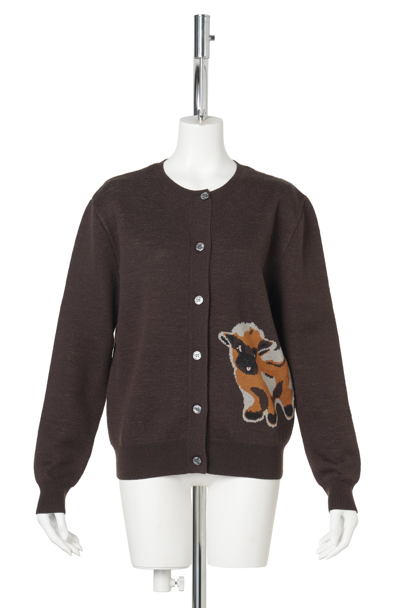 BROWN BABY JACQUARD CALF CARDIGAN / BROWN & ORANGE