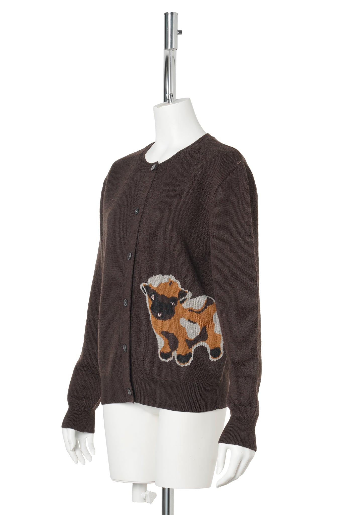 BROWN BABY JACQUARD CALF CARDIGAN / BROWN & ORANGE